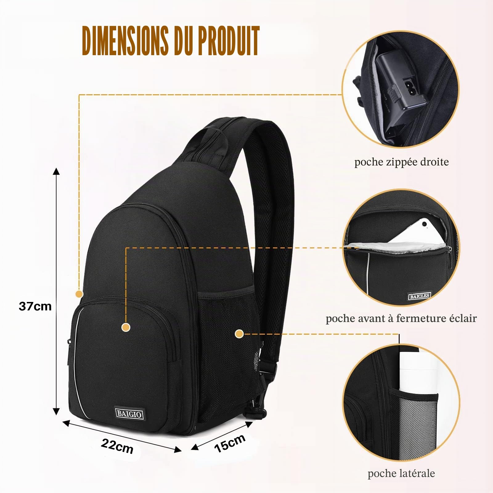 BAIGIO Sac à Dos pour Appareil Photo Sac à Dos Photo Sac à Bandoulière Hydrofuge Compatible avec Les Appareils Photo Reflex 1 DSLR SLR 3 Objectifs Sony Canon Nikon