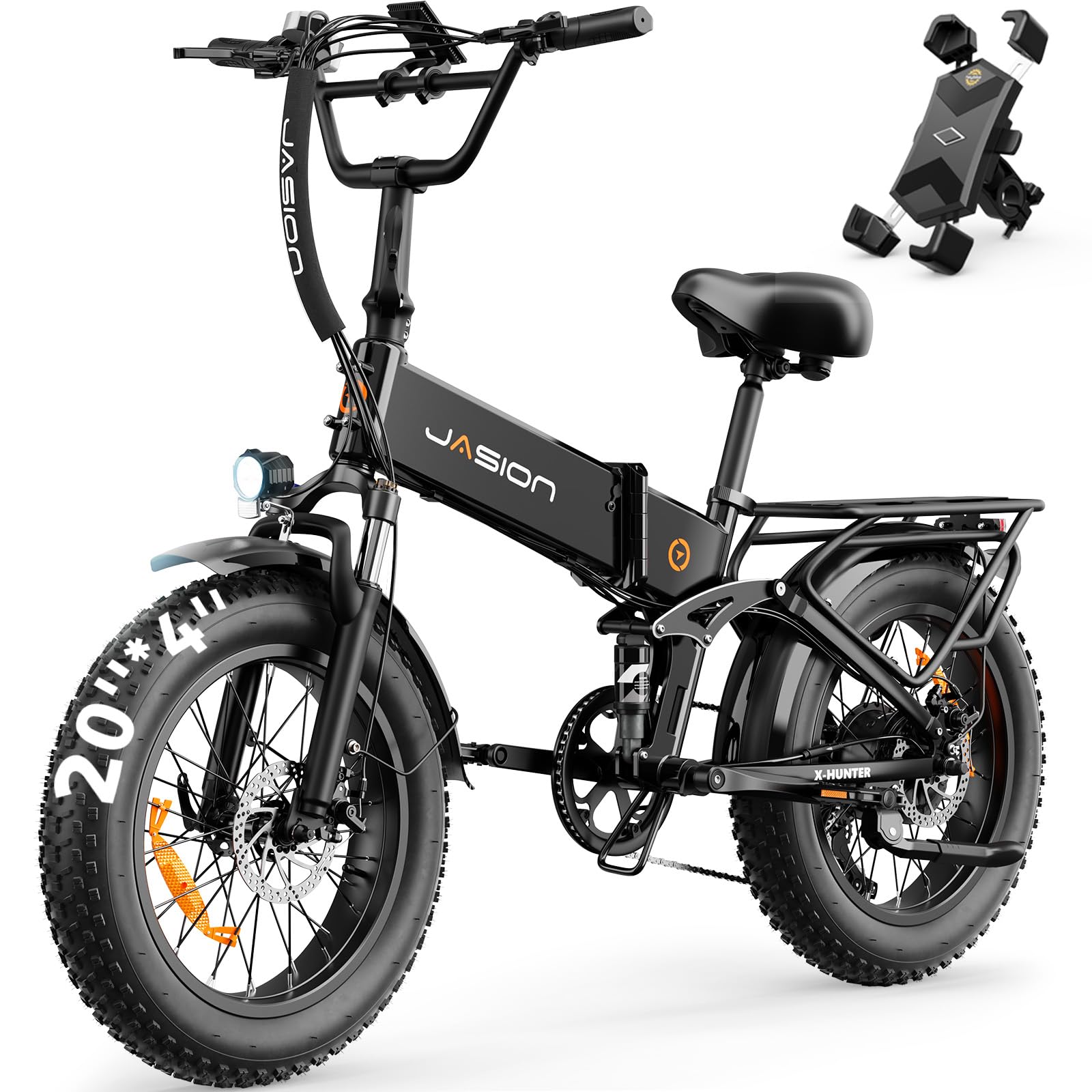 Jasion X Hunter&PRO Electric Bike for Adults/Teens,1800W/14O0W Peak 20''Fat Tire Foldable Ebike,Folding E Bike Up to 80+/70+ Miles Range,720/624WH Removable Battery,30+MPH E Bike,Certified by UL2849