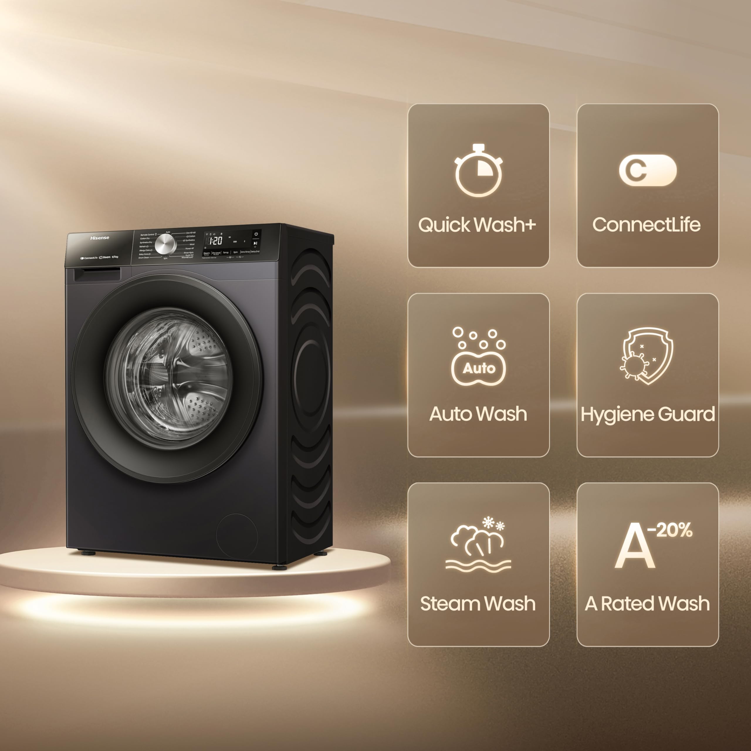 Hisense 3S Series WD3S8043BB3 Wifi Connected 8Kg and 5Kg Washer Dryer with 1400 rpm - Black - A-D Rated — view 3