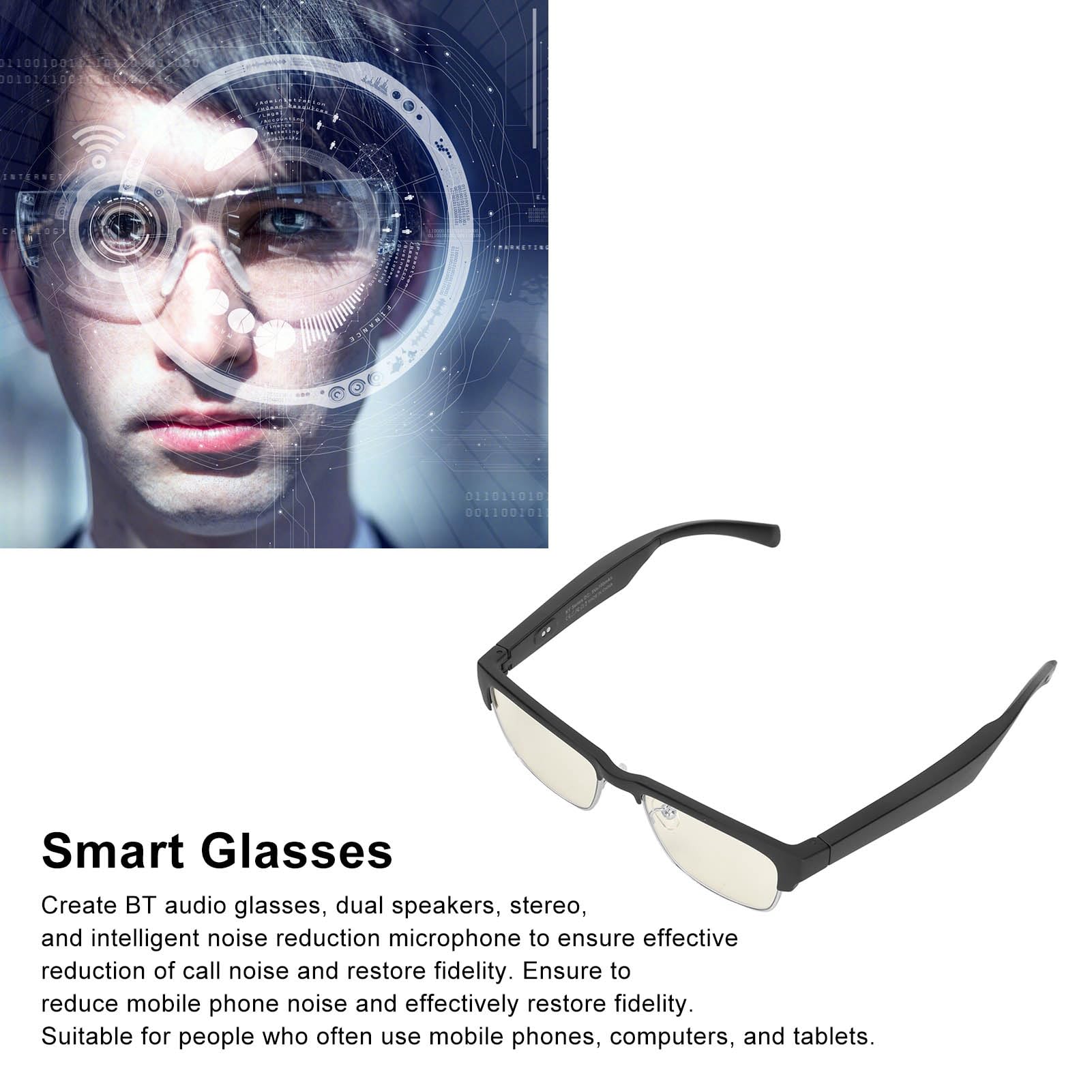 Naroote Occhiali Intelligenti Wireless con Cuffie Auricolari Aperte per Musica e Chiamate per attività All'aperto (Modello con montatura in argento)