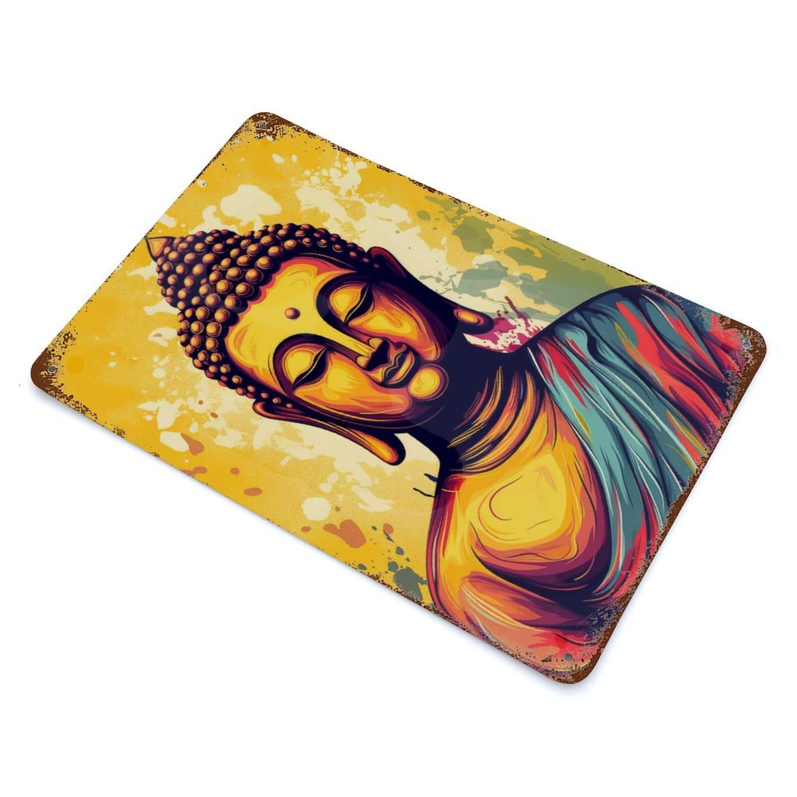 Rust Effect Peaceful Presence Zen Rusty Metal Tin Sign 11.8"x7.9", Old School Wall Decor for Farmhouse, Kitchen And Entryway Decor