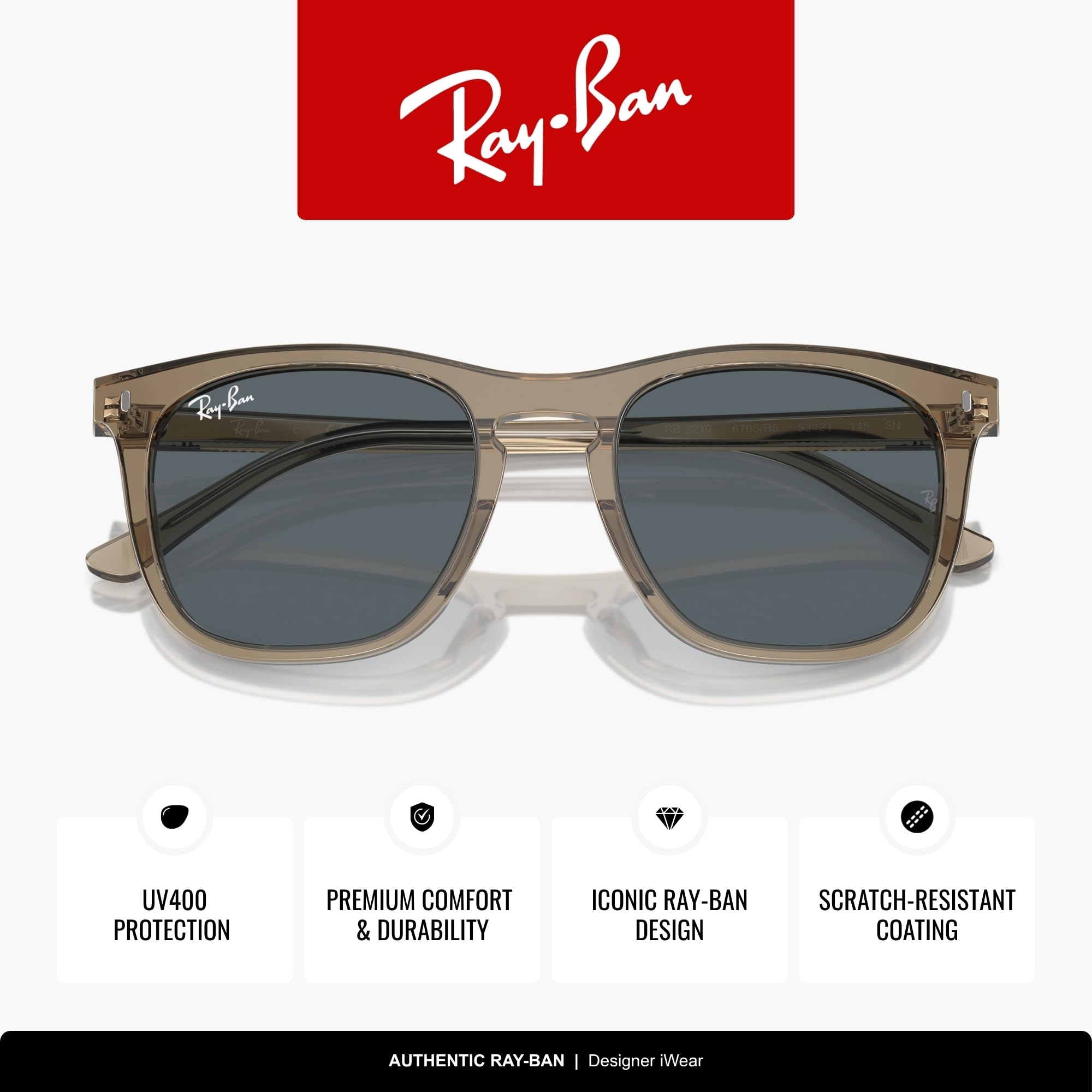 RayBan 0RB2210 Sonnenbrille Braun | In Transparentbraun, Schwarz und Havanna. Polarisierte Optionen erhältlich. Leichter, flexibler Rahmen
