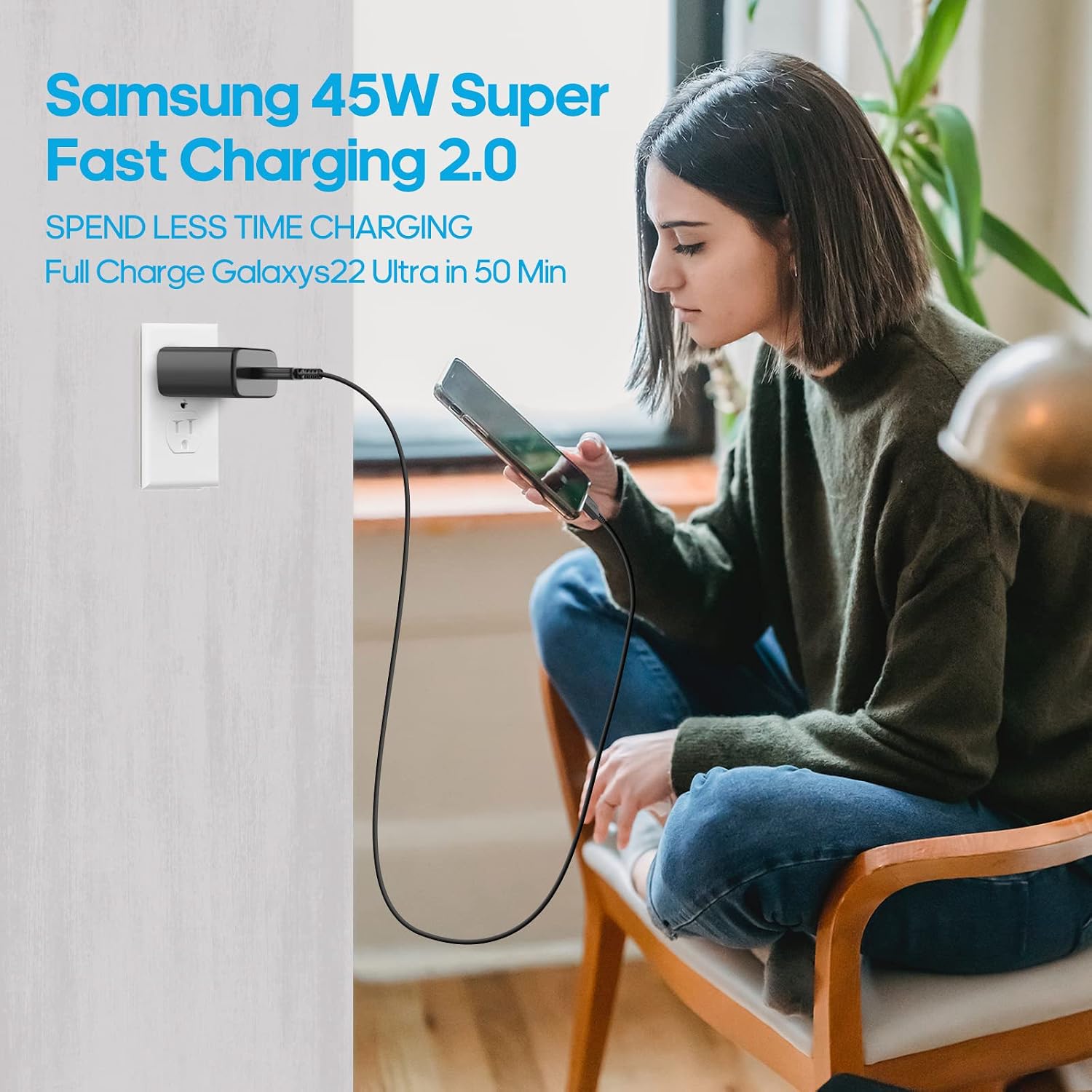 Samsung 45W USB-C Super Fast Charging Wall Charger for Samsung Galaxy S23 S22 S21 S20 Ultra Plus Note 10+ Charger Adapter Block