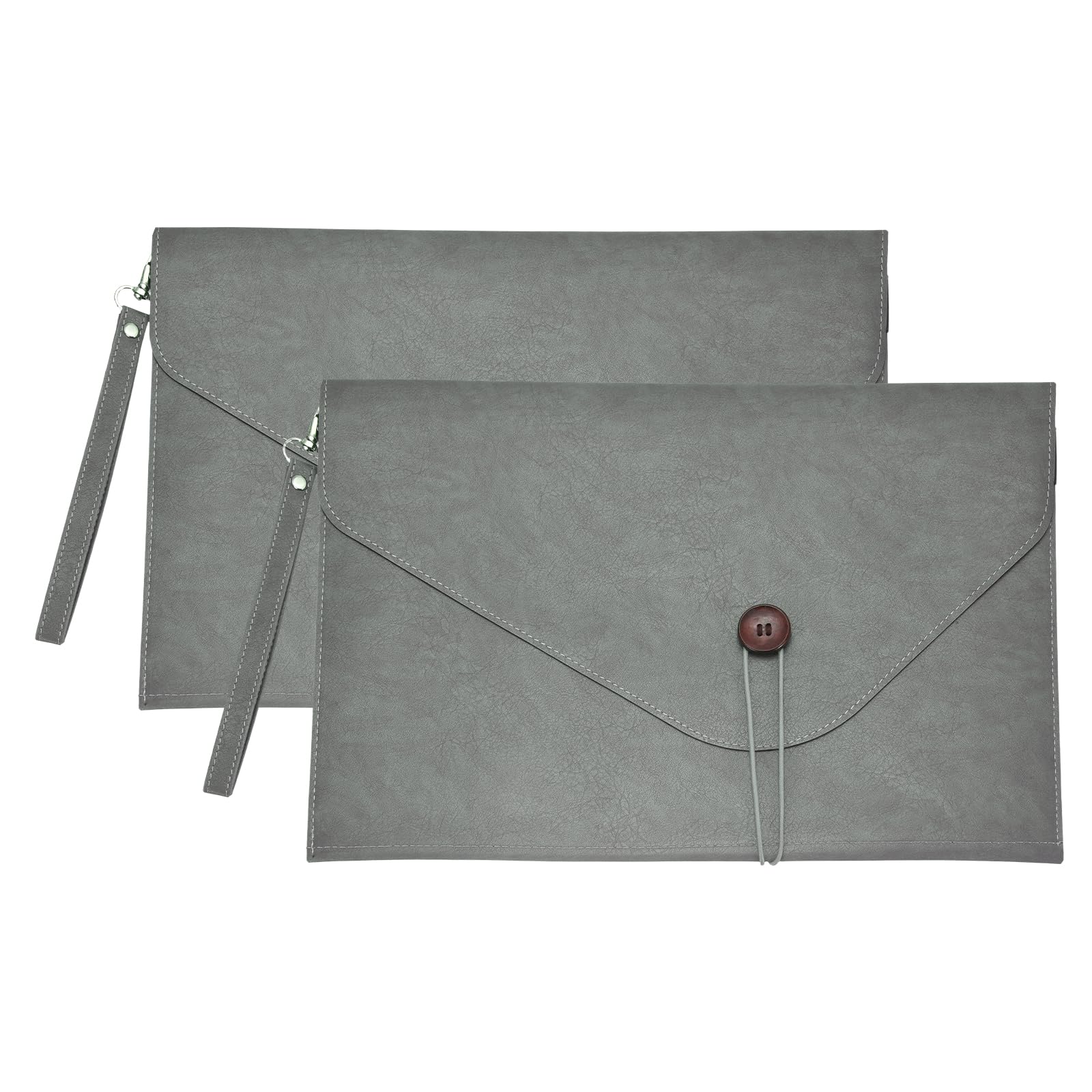 PATIKIL 2Pcs PU Leather A4 File Folder, 13.9x9.7 Waterproof Envelope Document Holder Portfolio Folder Case Organizer with Pen Holder and Handle for Office Home Men Women Gift, Gray