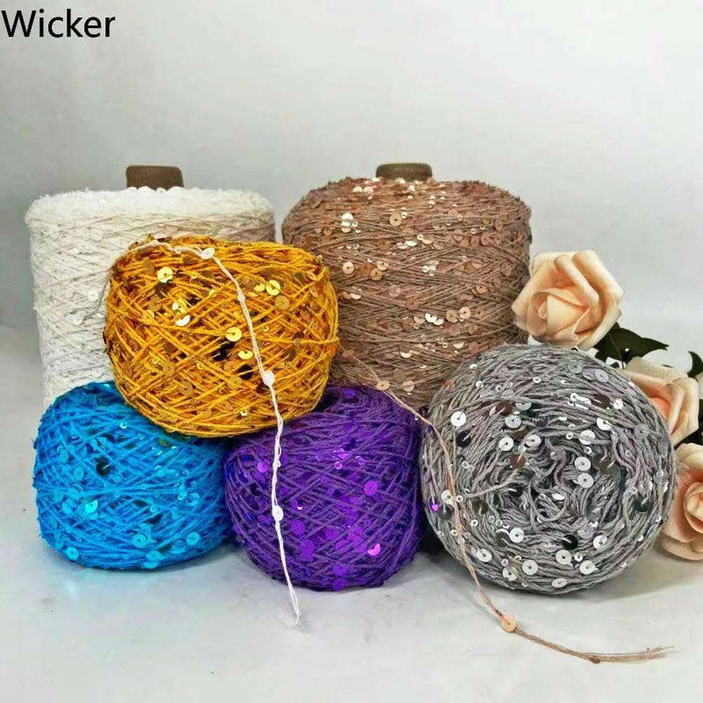 LIUXIN Hilo de algodón de fantasía de 500 g, Hilo de Tejer con Lentejuelas de 6 mm/3 mm, Hilo Ideal para Combinar con Otros Hilos, 1400 m