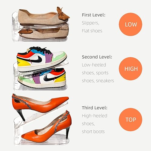 Miniatura 6 de Organizador de ranuras para zapatos, 12 unidades ajustables de doble capa, soporte de almacenamiento con 50% de ahorro de espacio, transparente