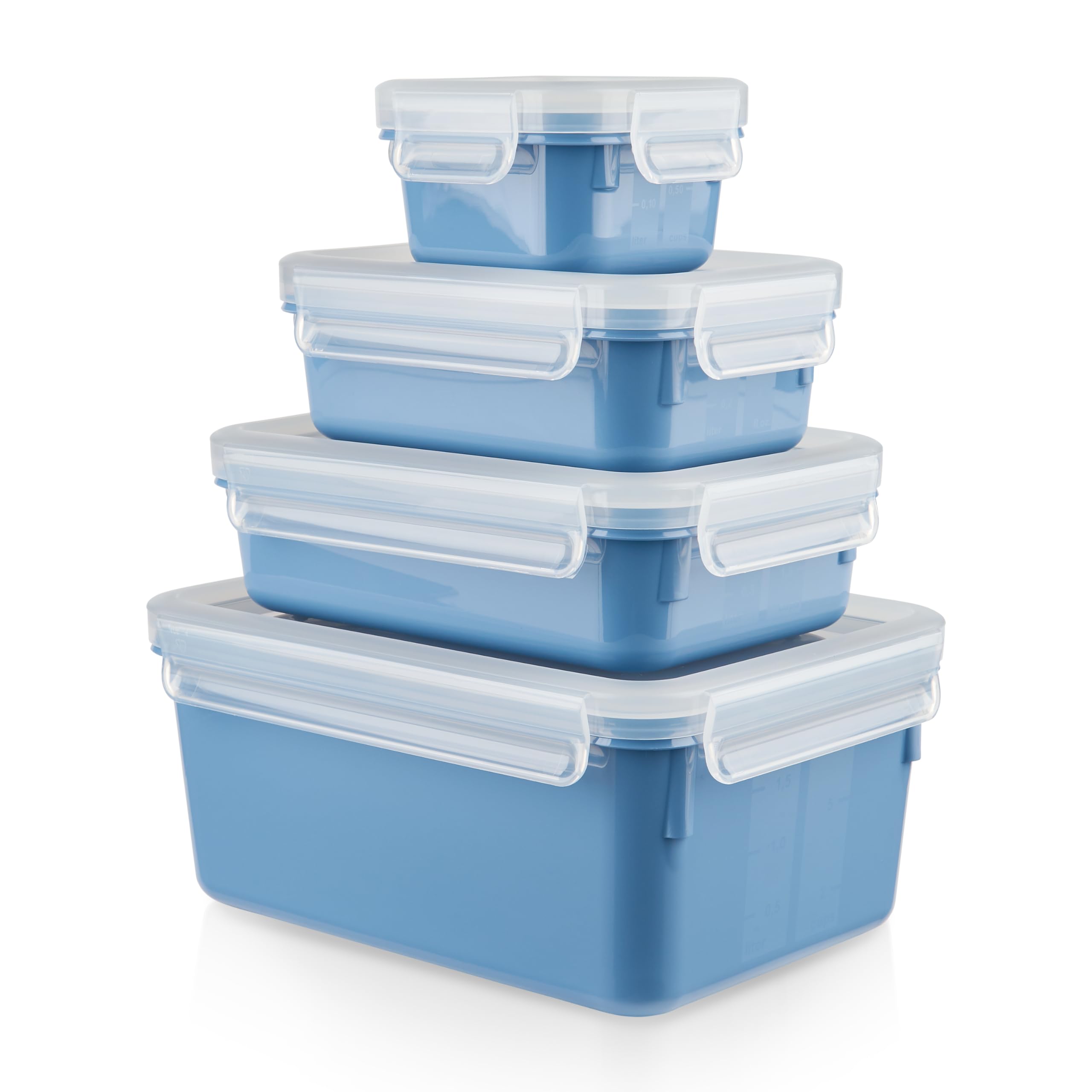 Emsa N10308 Clip & Close Colour Edition 4-Piece Food Storage Container Set | 0.2/0.55/0.8/2.2 Litres | Leak-Proof | Hygienic | BPA Free | Dishwasher, Microwave and Freezer Safe | Aqua Blue
