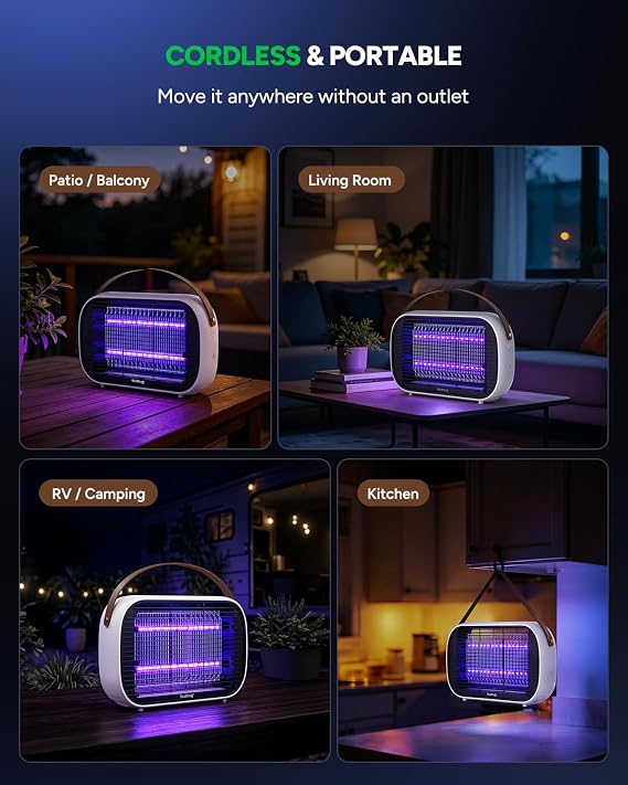 Buzbug LED Bug Zapper Indoor Outdoor, Rechargeable 5200mAh, Dual Band Attraction, 50000H Long-Life LED Bulbs, Portable Mosquito Zapper, Fly Trap Mosquito Trap, Fly Killer Fly Zapper MA015C