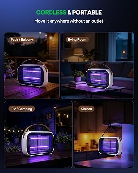 Buzbug LED Bug Zapper Indoor Outdoor, Rechargeable 5200mAh, Dual Band Attraction, 50000H Long-Life LED Bulbs, Portable Mosquito Zapper, Fly Trap Mosquito Trap, Fly Killer Fly Zapper MA015C