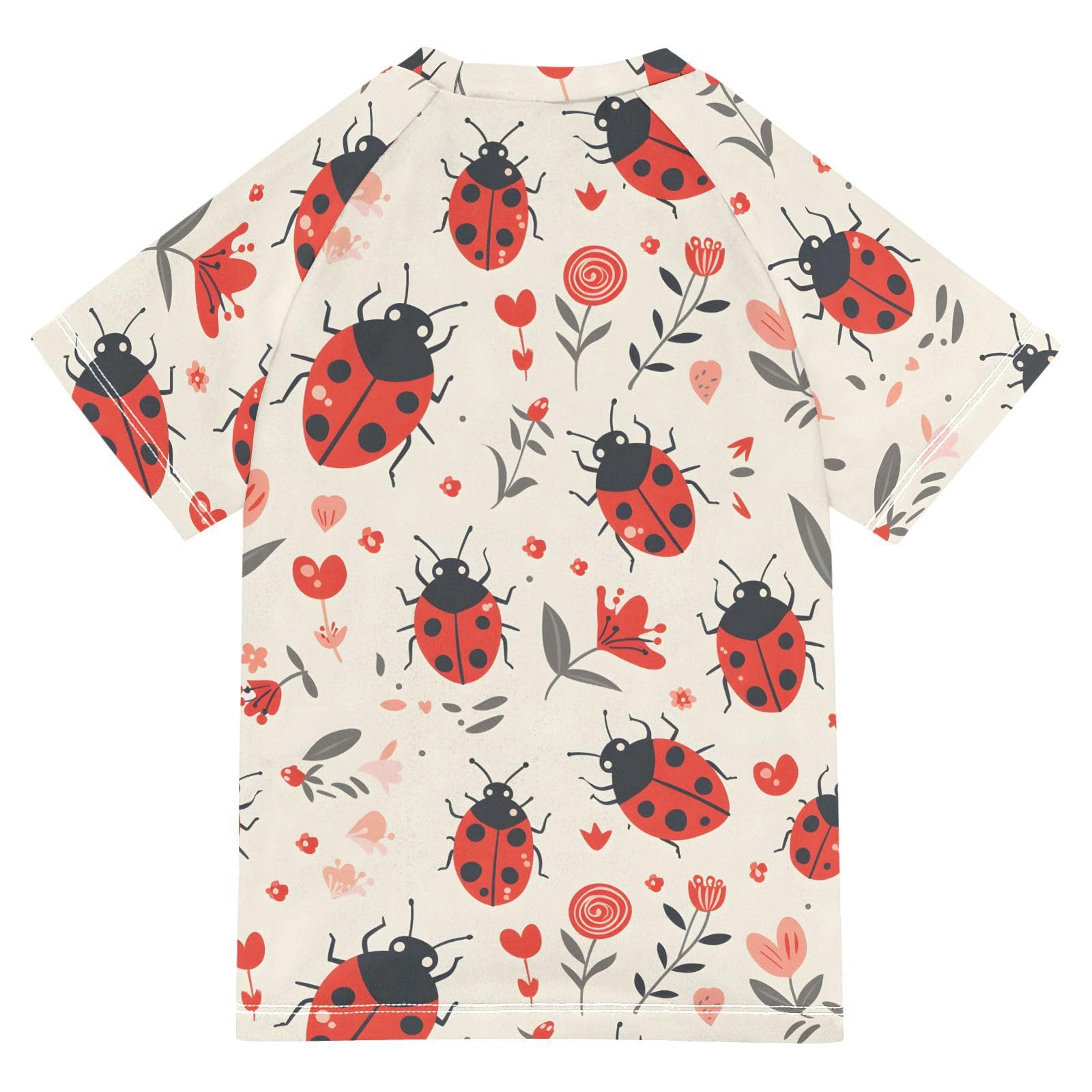ALAZA Kids Rash Guard Toddler Swim Shirt Boy Girls Cute Ladybird Print UPF 50+ Short Sleeve 4T