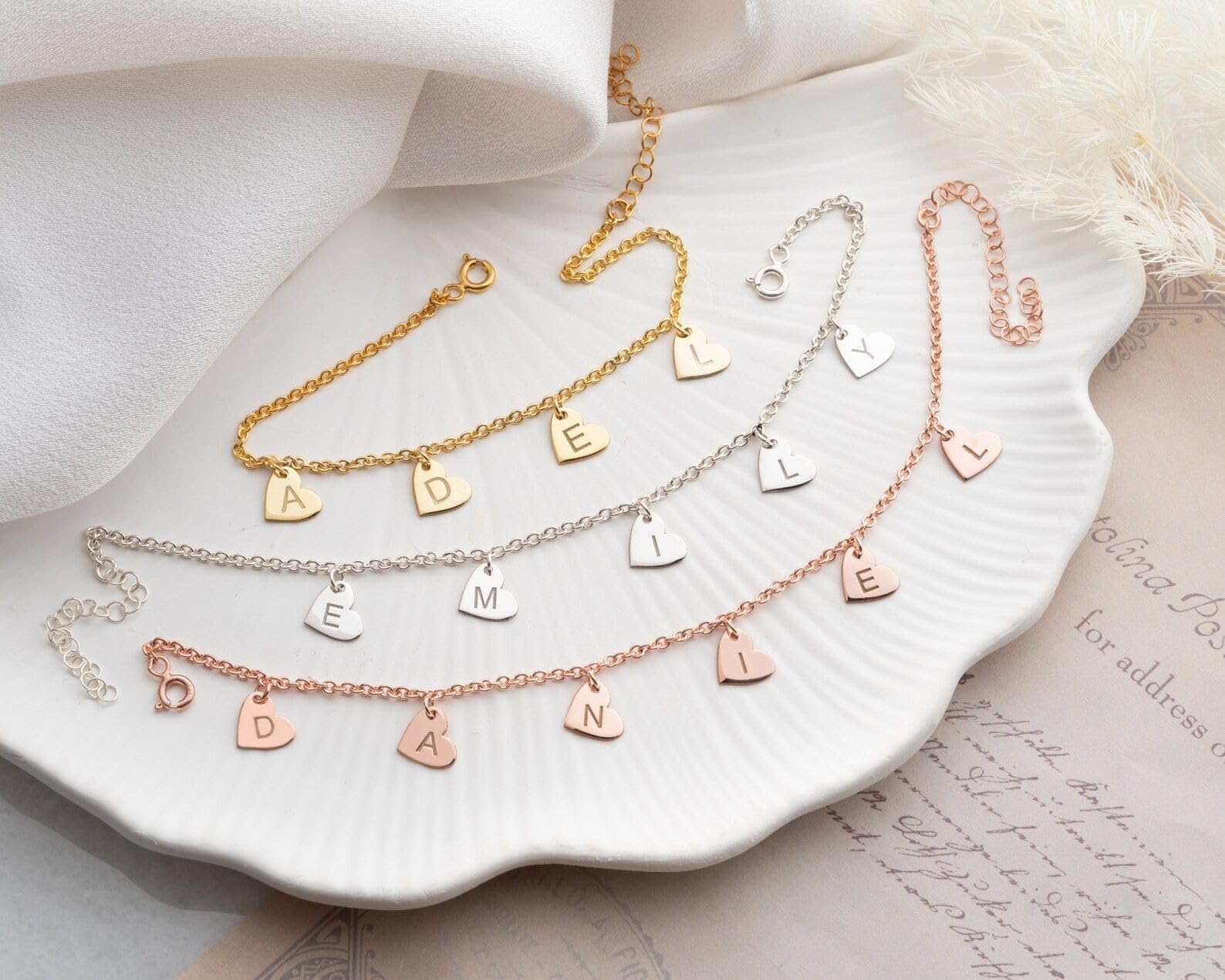 Inicial corazón pulsera personalizado pequeño letra para mujeres Día de la Madre Navidad aniversario cumpleaños