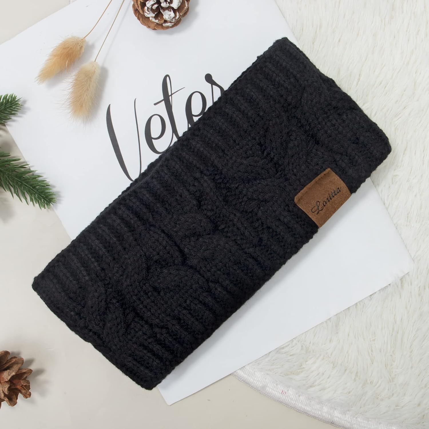 Loritta Womens Ear Warmers Headbands Winter Warm Fuzzy Cable Knit Head Wrap Fleece Lined Gifts - Image 6