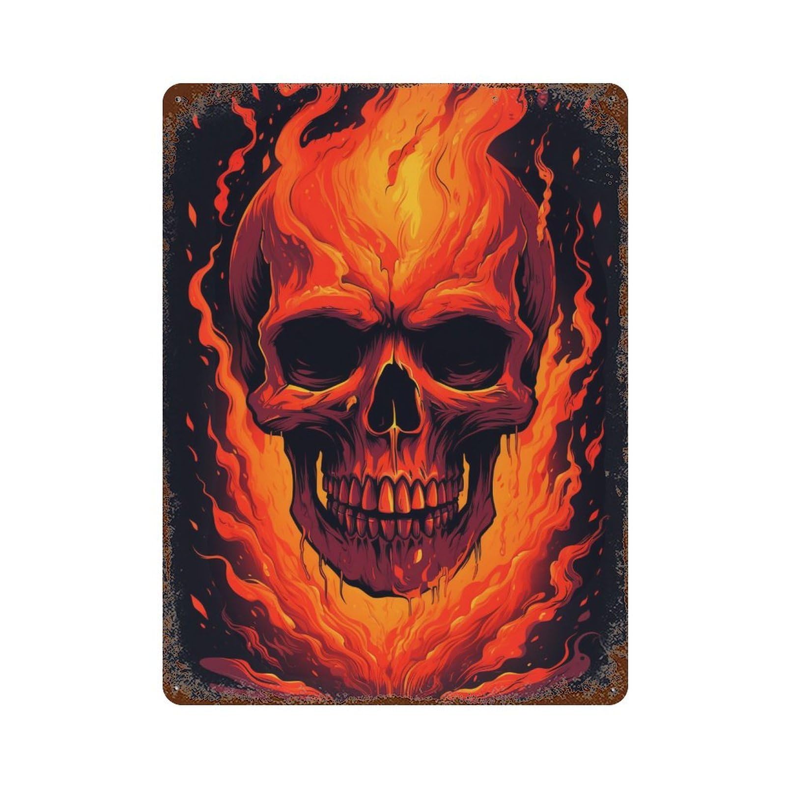 Flaming Skull Artwork -3 Vintage Rust Metal Sign 15.7"x11.8", Ideal for Bistro, Counter And Cafe Decor