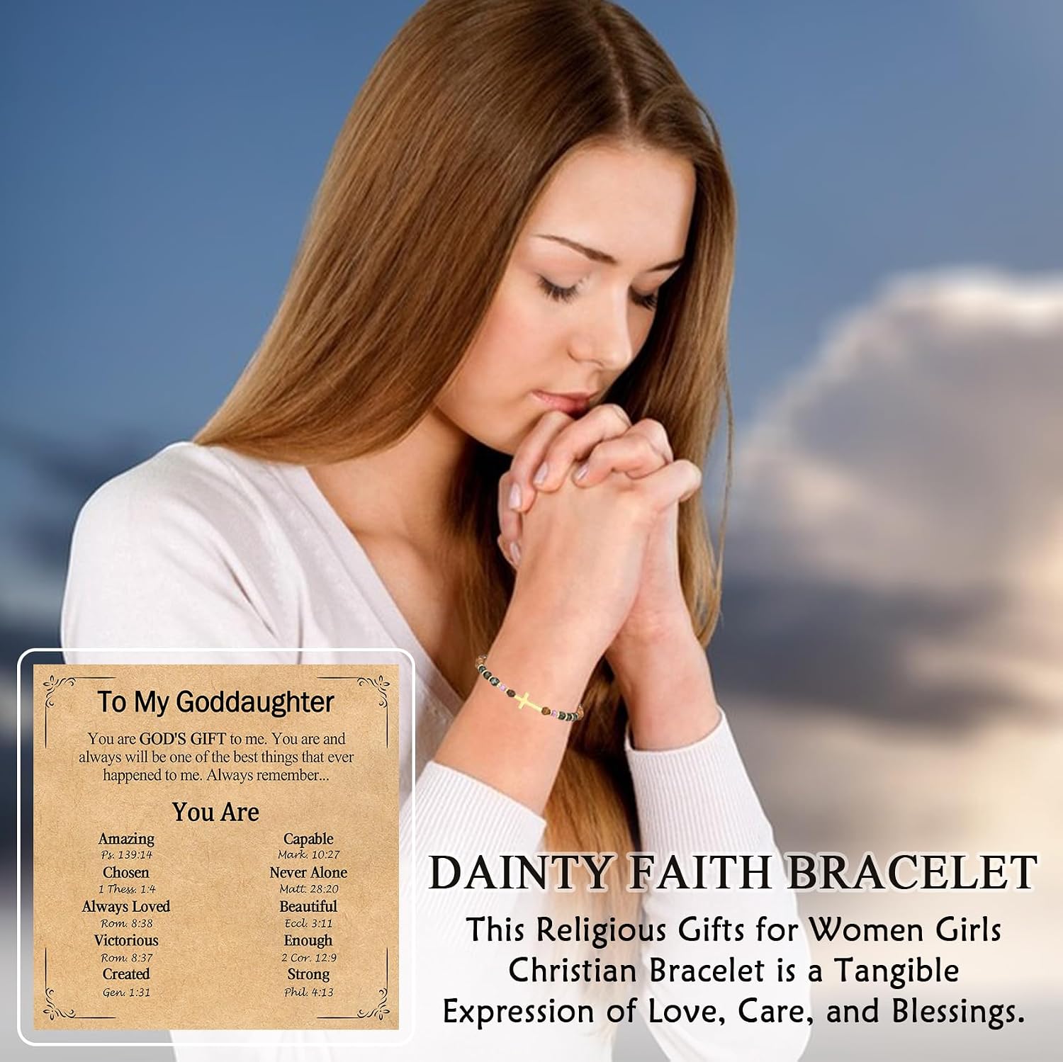 Cross Bracelet for Women, Christian Gifts Adjustable Dainty Cross Bracelet, Christmas Confirmation Baptism Easter Religious Gifts for Daughter Niece Granddaughter Sister Godmother Friend