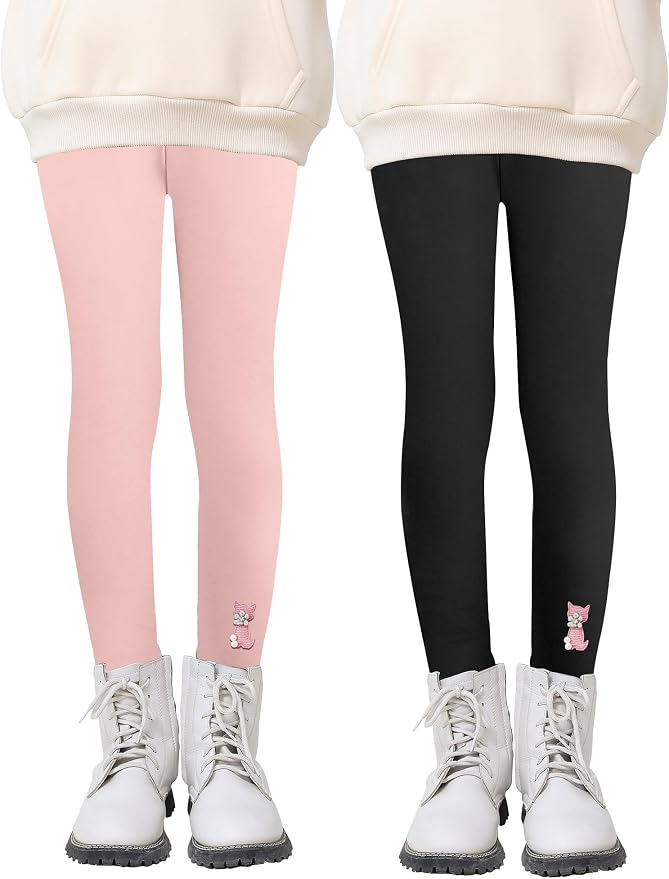 SEAUR Lot de 2 leggings d'hiver thermiques pour fille avec motifs imprimés - Doublure polaire - Pour fille - Âge : 3-13 ans, Couleur 12, 4 ans