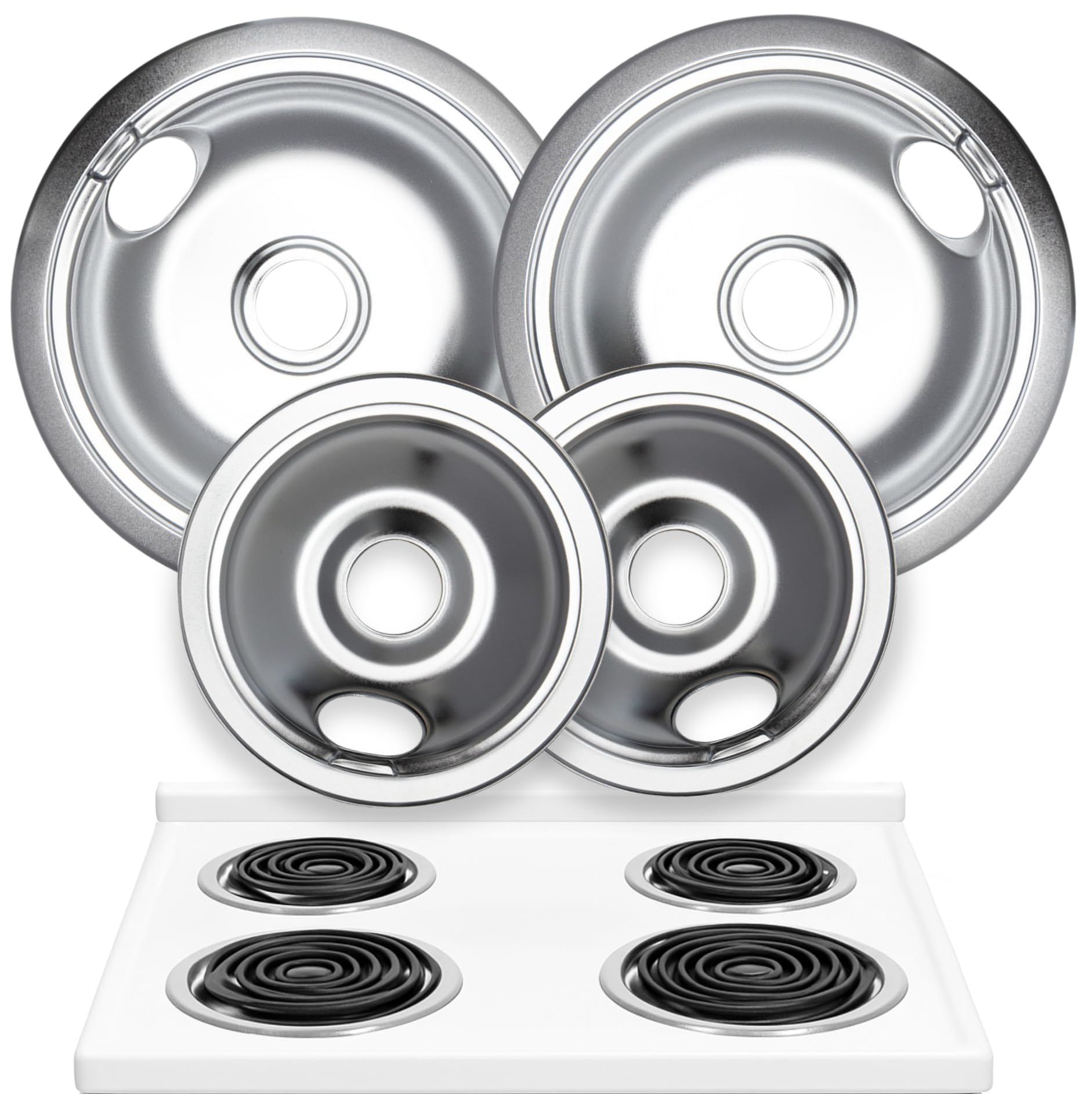 Electric Stove Drip Pans Set of 4 (2 x 6-Inch &amp; 2 x 8-Inch) Replacement Stove Drip Pans for Electric Stove Compatible with Frigidaire, Kenmore, Tappan &amp; More - Stove Burner Drip Pan Replacements