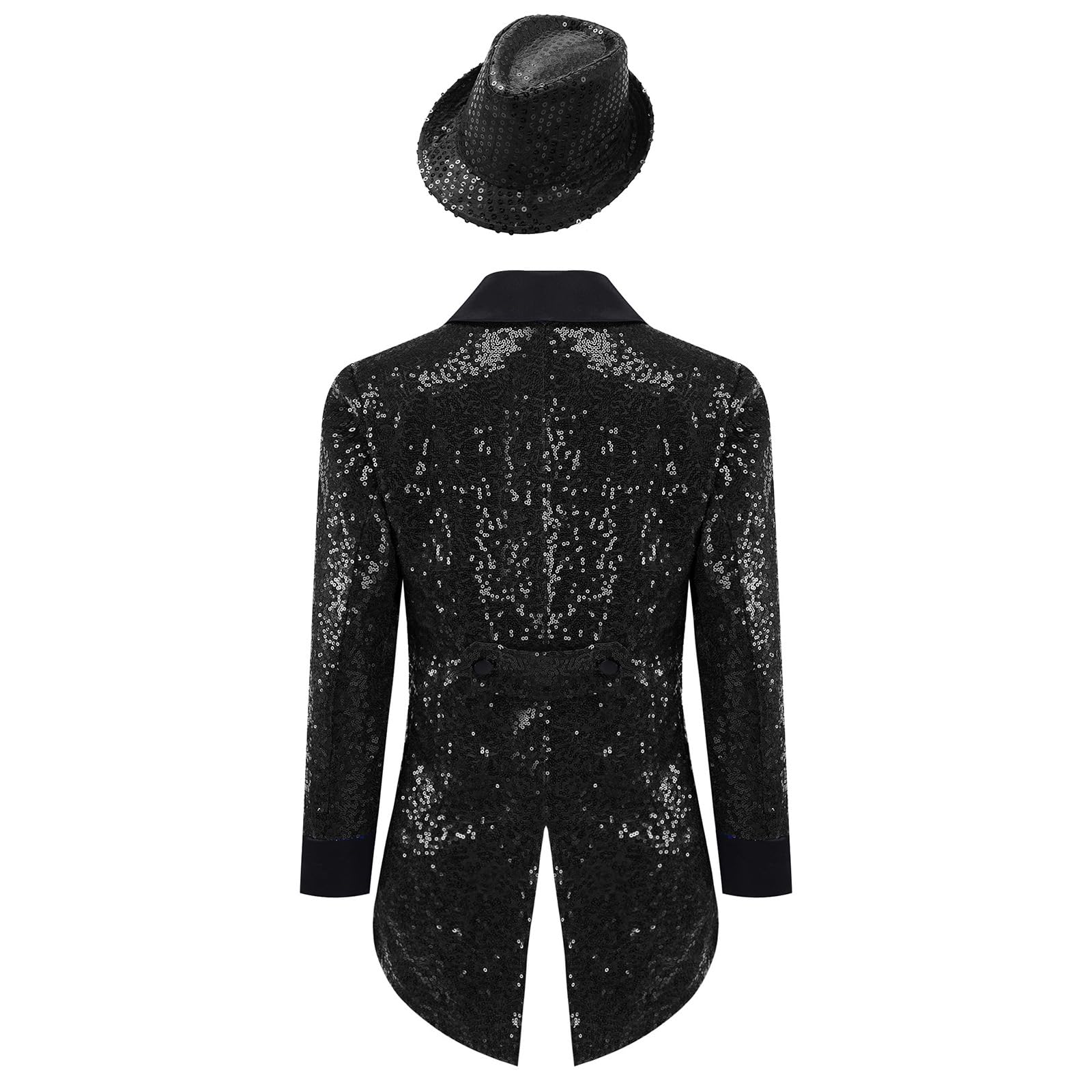 inhzoy Kinder Jungen Anzugjacke Glitzer Kinderanzug Smoking Glitzer Partyhüte Kopfbedeckung Revers Elegant Sakko Kinderanzug Party