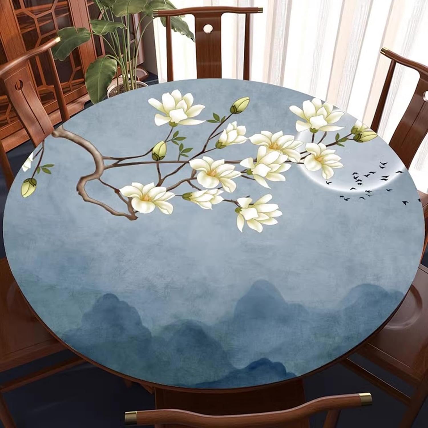 Mahjong Tablecloth Mat Round Thickened Soundproof Anti Slip Playing Cards Dining Table Coffee Table Mat(Light Blue,23.6X23.6)