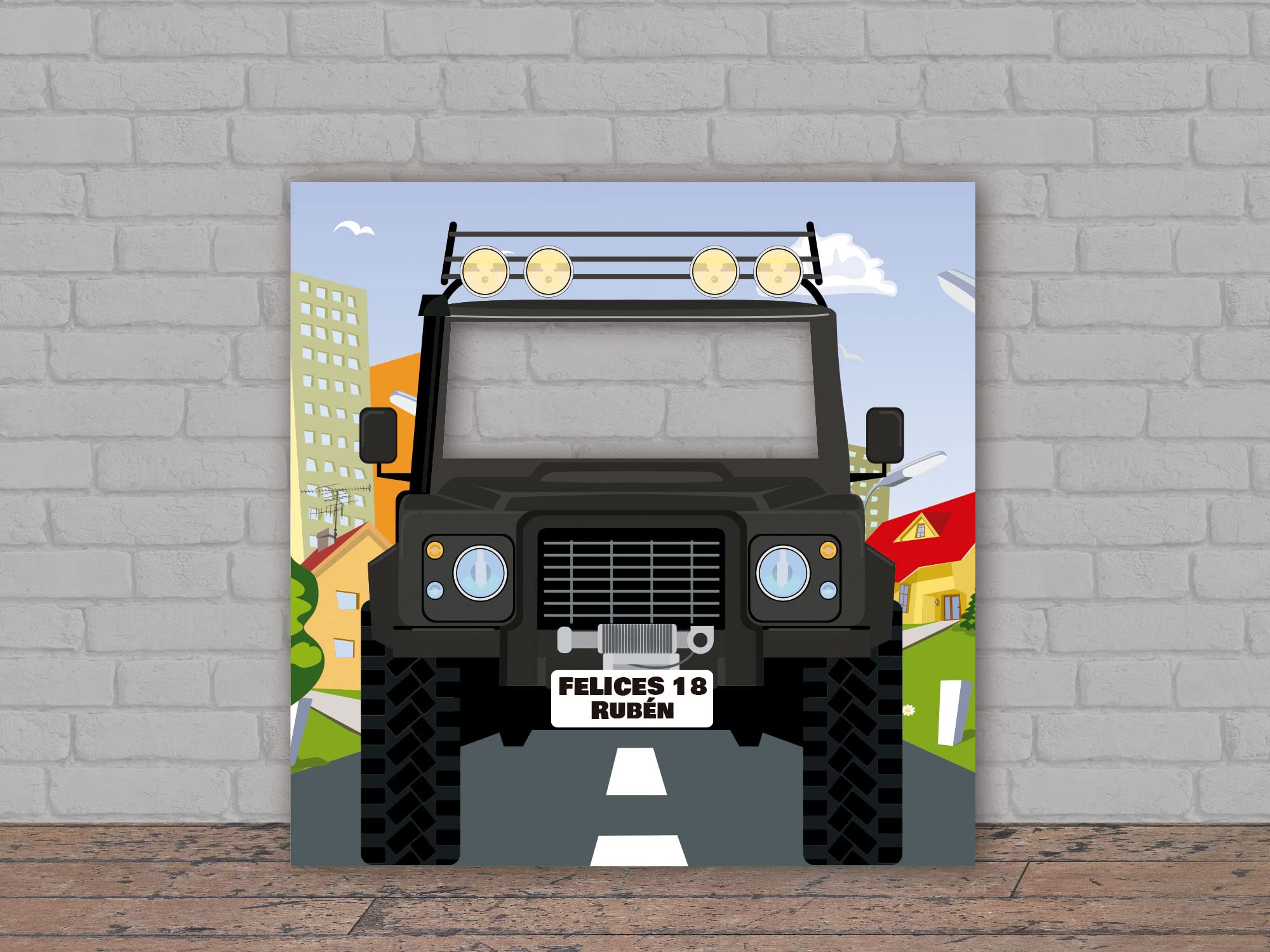 Oedim Photocall en Cartón Coche Negro Ciudad Personalizado Cumpleaños, 140x140cm, Photocall Decorativo para Eventos o Celebraciones puntuales, Photocall Divertido