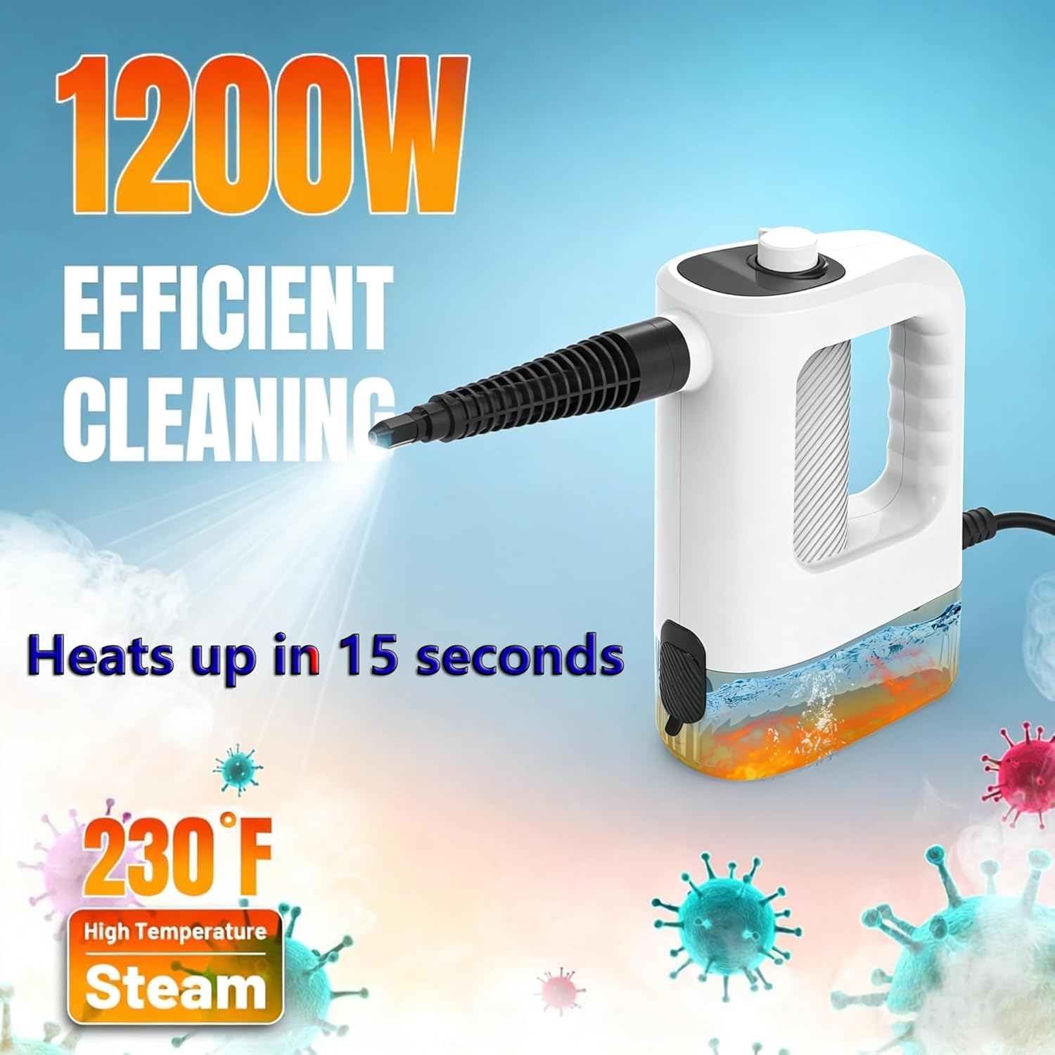 Handheld Steam Cleaner, 15s Instant Heat, 400ML Tank, Portable Steamer for Grout, Floor, Couch, Furniture, Kitchen, Lockable, Refill Anytime