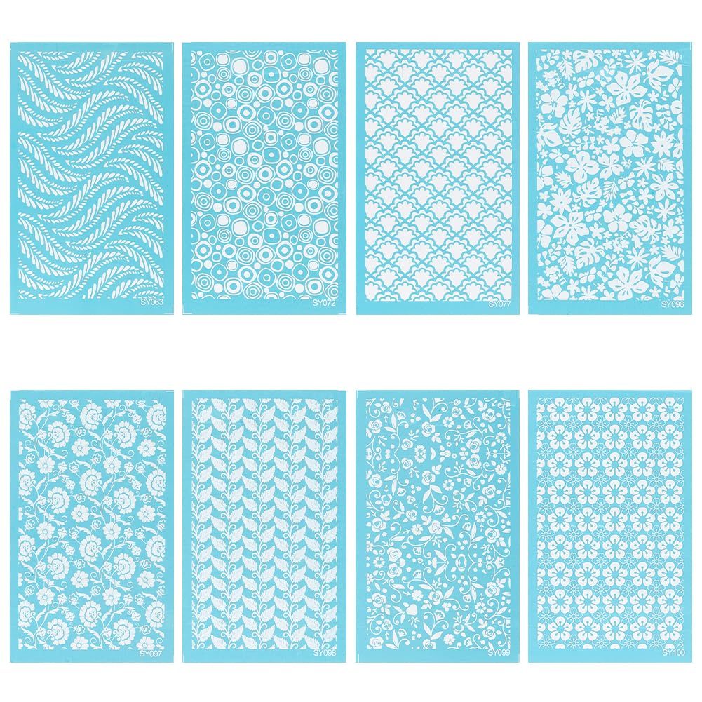 HOBBIESAY 8PCS Clay Silk Screen Stencil Botanical Clay Silk Screen Plant Reusable Screens Stencils for Polymer Clays Jewelry Making Polymer Clays Tools Stencils Terrazzo Fluid Trendy Tools Earrings