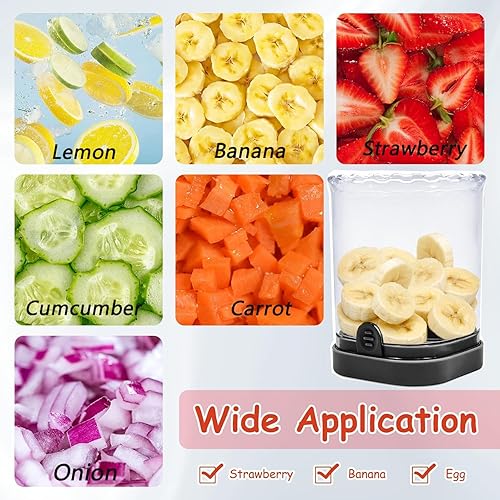 Miniatura 7 de Cortador de fresahuevo y fruta con cuchillas inoxidables para plátano, pepino, hongosABS, cortador de frutas desmontable con placa de empuje,
