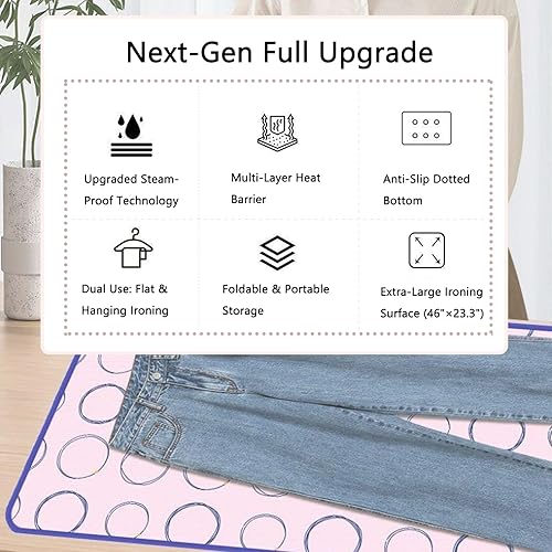 Miniatura 7 de Tabla de planchar sobre la puerta y tabla de vapor plegable, almohadilla de vapor grande de 46 x 23.3 pulgadas con kit de accesorios de vapor, tabla