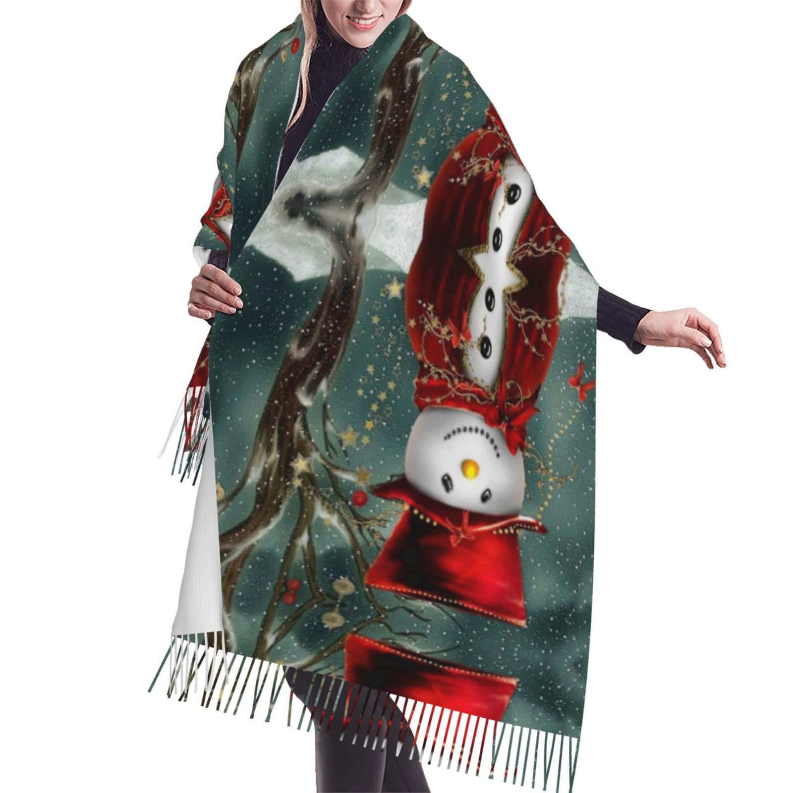 ESASAM Christmas Print Stylish Cashmerette Fringed Scarf - Soft And Warm Wrap For Any Occasion