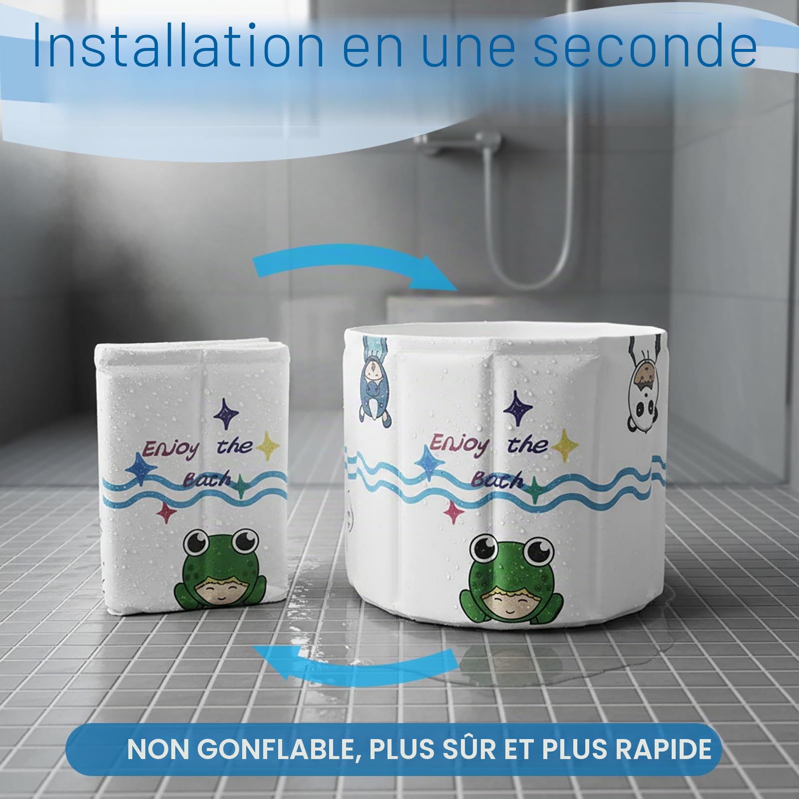 Baignoire Portable Pliable pour Enfants 1-5 Ans WAVYEASE Design Profond Installation Rapide