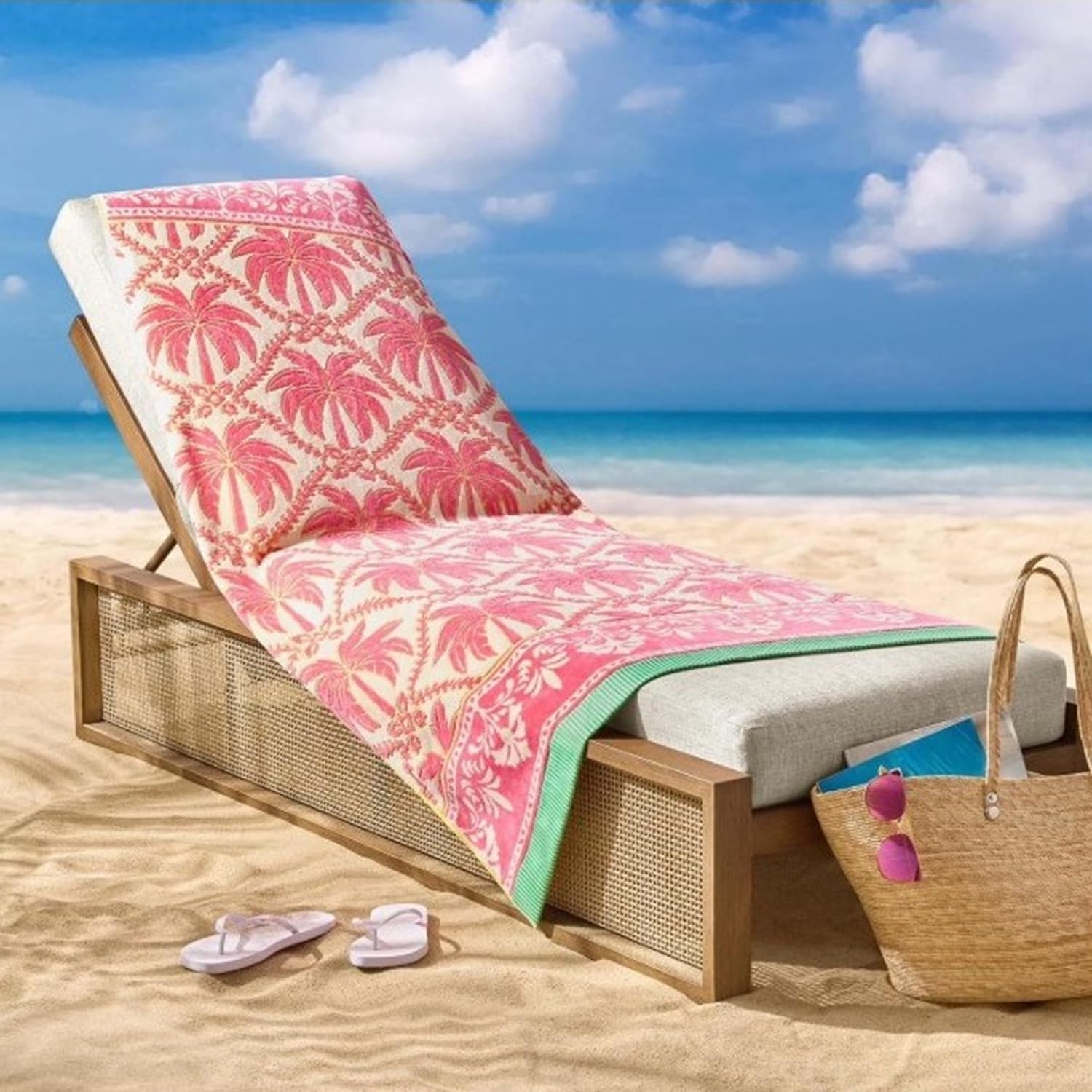 Member's Mark 100% Cotton Oversized Adult Beach Towel, 40" x 72" (Palm Tree Damask)