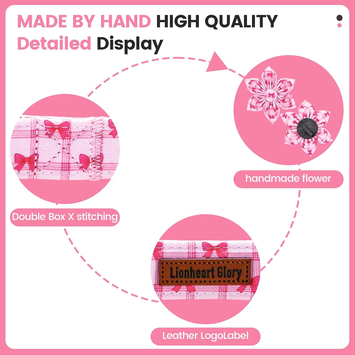 Lionheart glory Dog Collar with Flower - Dog Collar with Flowers Adjustable Sturdy Pink Bow Pattern Dogs Collars for Large Male Female Spring Holiday Pet Collars image 5
