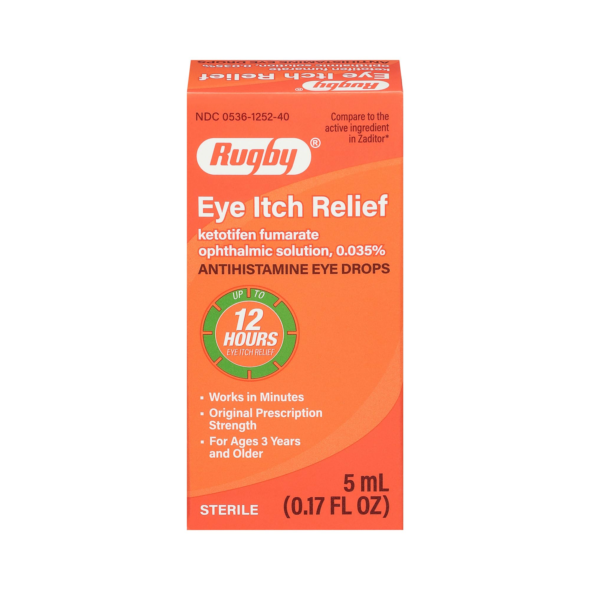Rugby Eye Itch Relief, Antihistamine Drops, Up to 12 Hours of Relief, Original Prescription Strength Eye Drops 0.17 Fl Oz
