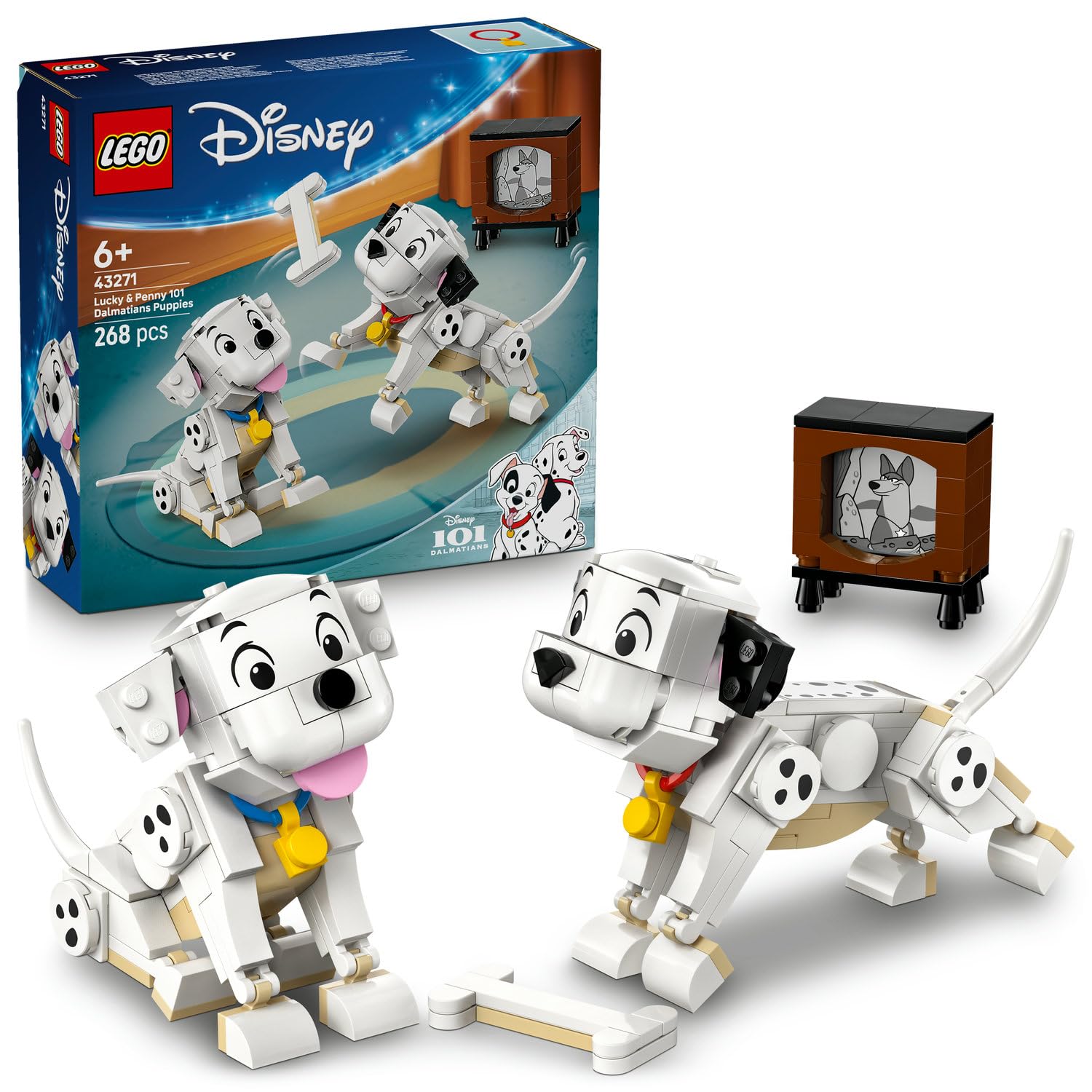 LEGO Disney Classic Lucky ve Penny 101 Dalmaçyalı Köpek Yavruları 43271-6 Yaş ve Üzeri Kız ve Erkek Çocuklar için 2 Dalmaçyalı Yavru Köpek Karakteri ve Kemik İçeren Oyuncak Yapım Seti (268 Parça)