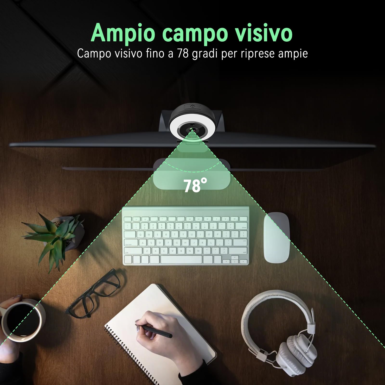 Angetube Webcam per PC, fotocamera USB 1080P/30fps con luce ad anello, Copertura Privacy, Autofocus, Microfono, Plug & Play Web Cam Per Zoom/Teams/YouTube, Laptop & Desktop