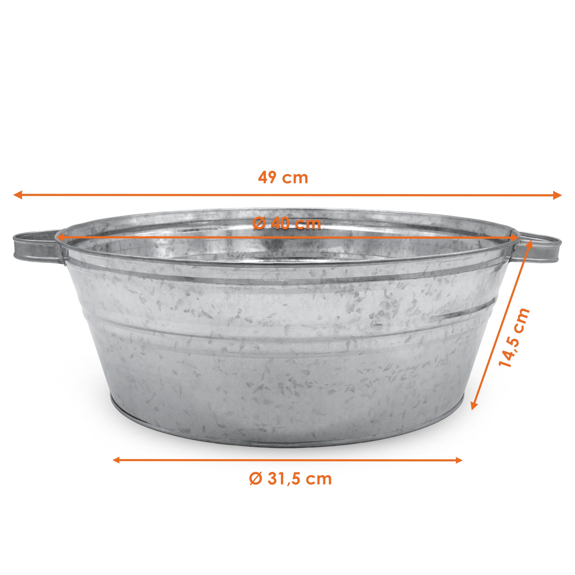 Spetebo Macetero de zinc, 13 litros, metal plateado, 40 x 14 cm, con asas | Macetero para flores, mini estanque ornamental, jardín, cuenco decorativo