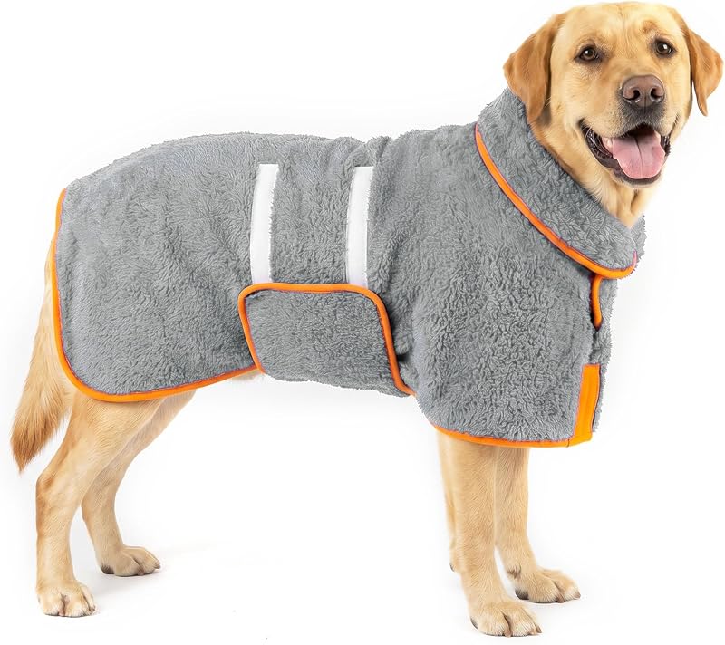 Roupão para Cães Bienbee de Fleece Macio e Absorvente, Cinza, Tamanho L