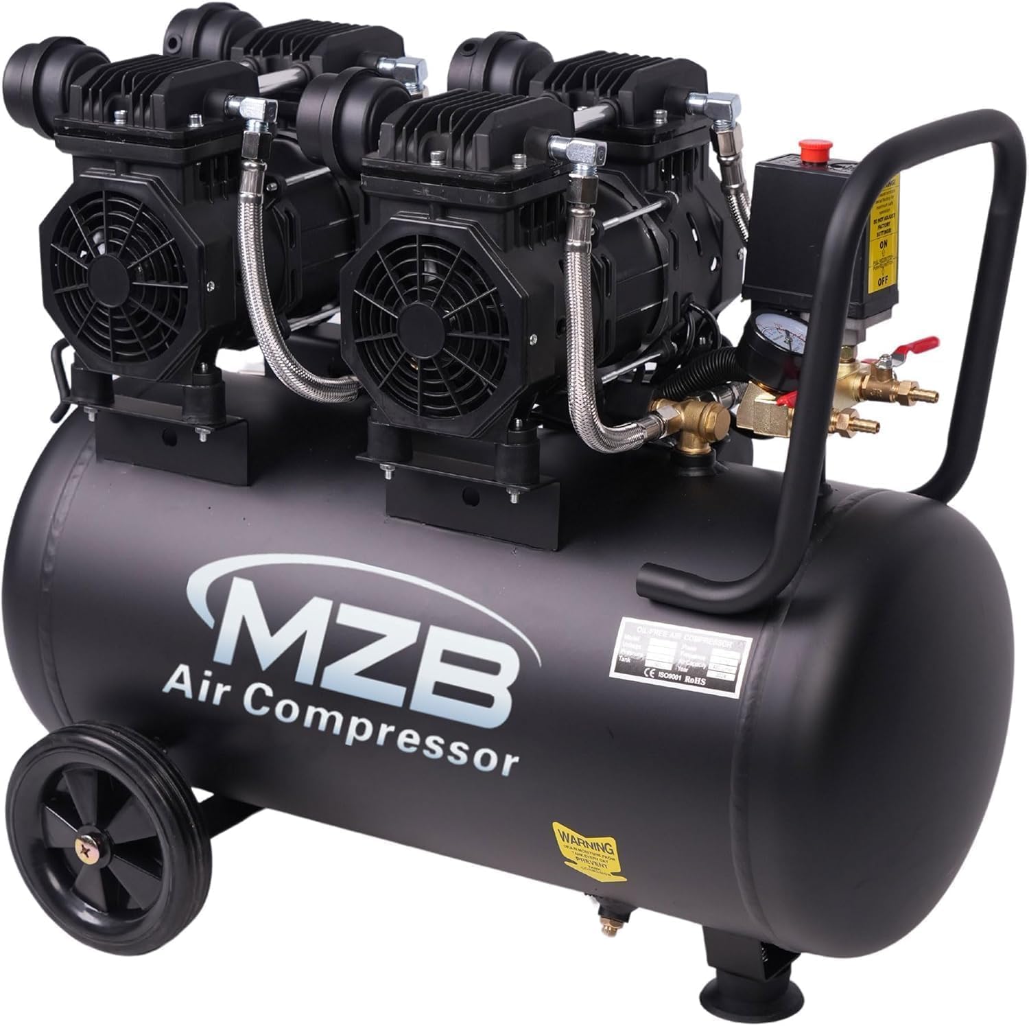 MZB 13.2 Gallon Ultra Quiet Air Compressor 115PSI Steel Tanks 70dB Noise Level Oil Free Air Compressor