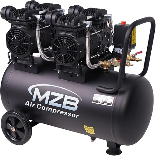 MZB 13.2 Galones Compresor de Aire Ultra Silencioso 115PSI Tanques de Acero Nivel de Ruido 72dB Compresor de Aire Sin Aceite