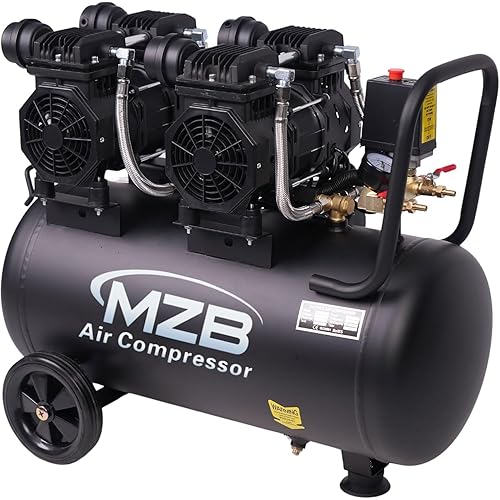 MZB 13.2 Gallon Ultra Quiet Air Compressor 115PSI Steel Tanks 72dB Noise Level Oil Free Air Compressor
