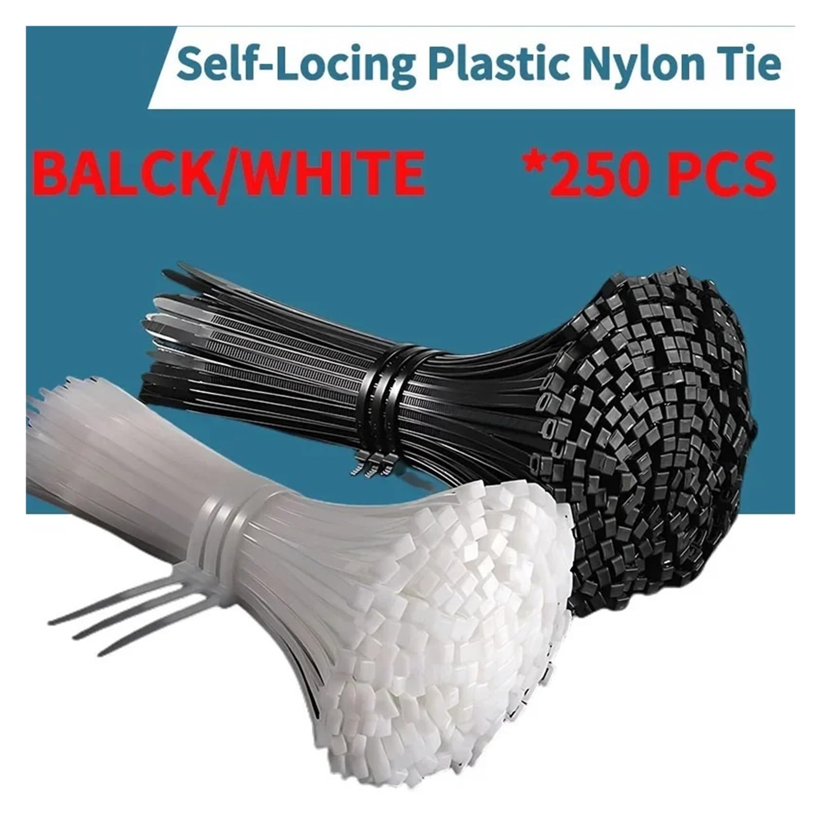 250 fascette autobloccanti resistenti in nylon bianco e nero for cablaggio - Facile Installazione(White,8x500mm)
