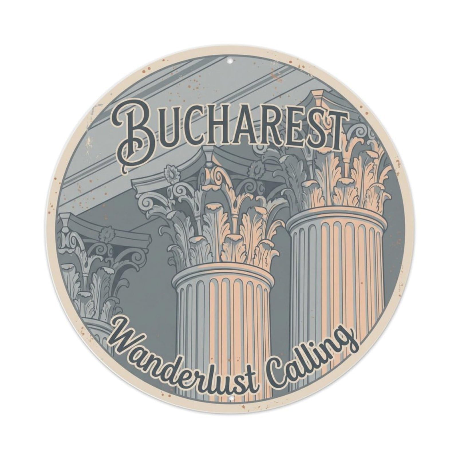 Vintage Travel Bucharest Neoclassical Wanderlust Metal Tin Sign