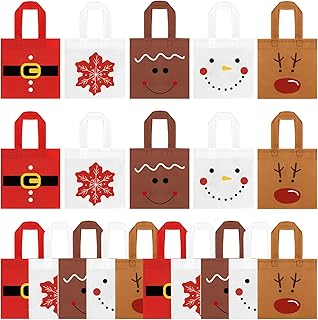20 Pack Christmas Gift Bags, Christmas Party Favor Bags with Gingerbread Man Snowman Reindeer Santa Suit Print, Christmas Goodie Candy Bag Xmas Treat Bags for Christmas Party Xmas Party Favor