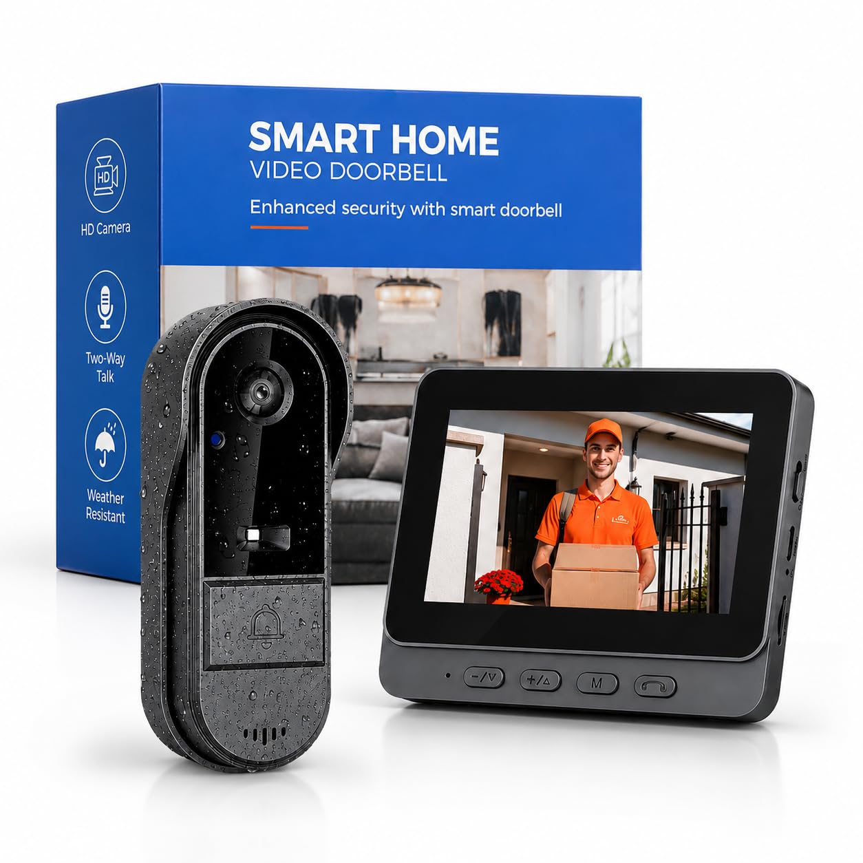 Winnes Video Campanello Senza Fili,Video Spioncino Digitale 1080P 4,3" Display Videocitofono Bidirezionale Visione Grandangolare a 170° Impermeabilità IP65,Visione Notturna Telecamera