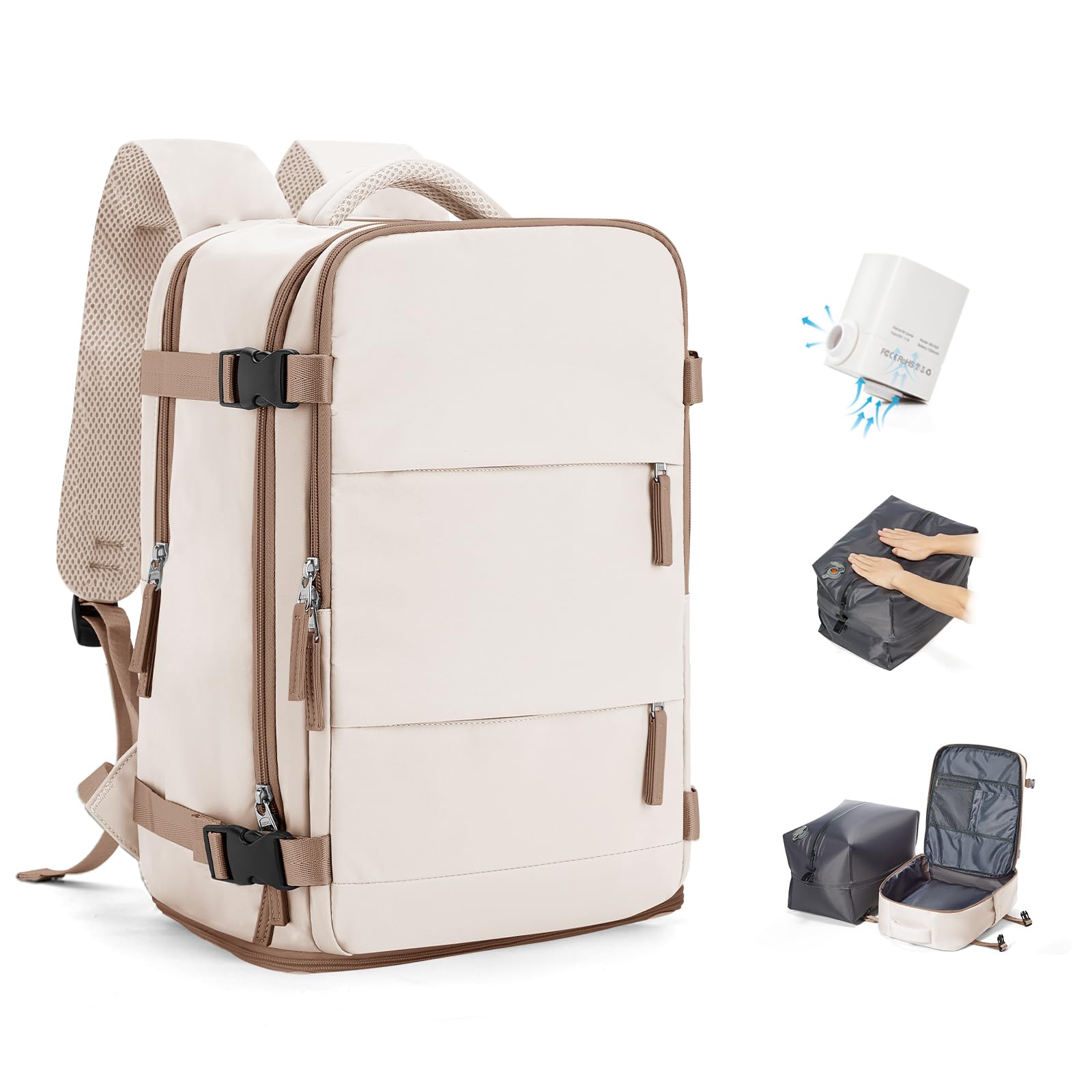 BJLFS Zaino sottovuoto Borsa da viaggio con pompa Ryanair Borse da cabina 40x30x20 Borsa a mano Wizzair Easyjet Vueling Borse sottovuoto per viaggio Zaino impermeabile per laptop da 17 pollici