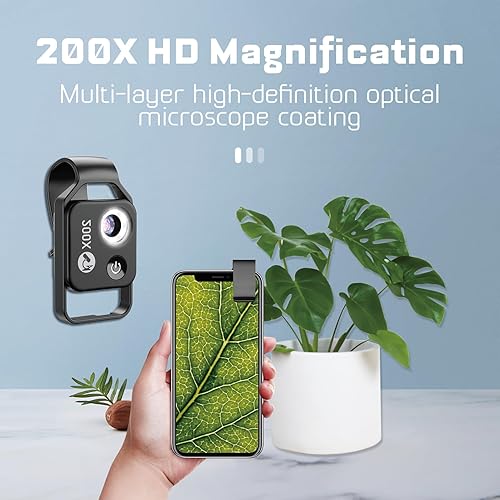 Miniatura 2 de Mini microscopio de bolsillo para teléfono 200X con luz LED, microscopio de bolsillo para teléfono celular con lente CPL, microscopio digital