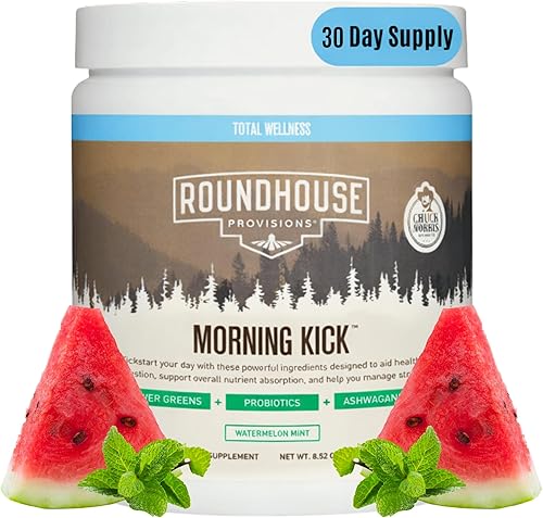 Miniatura 9 de ROUNDHOUSE PROVISION Morning Kick, Suplemento en polvo de superalimento sin azúcar con Ashwagandha, colágeno, probióticos, bebida deshinchable, 30