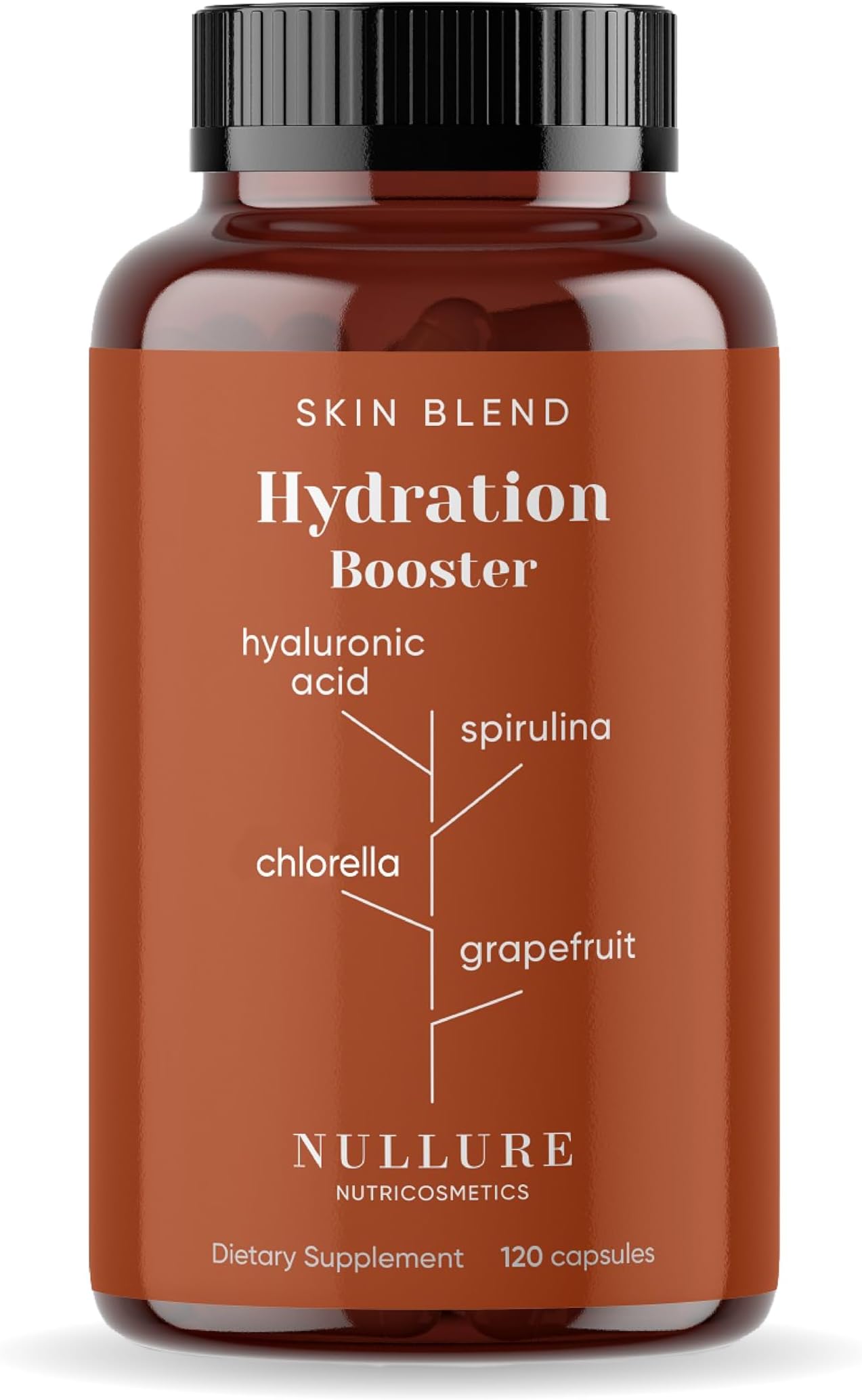 Nullure Hyaluronic Acid Supplements I Anti-Aging · Hydration · Skin Tone I Vegan Formula I Hyaluronic Acid + Spirulina + Chlorella + Vitamin B3 + Black Radish + Grapefruit I 120 Capsules (2 Months)