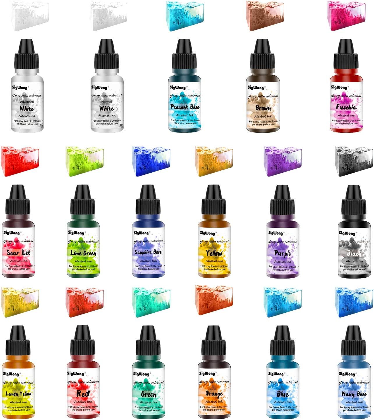 Alcohol Ink Set - 20 Bottles Vibrant Colors High Concentrated Alcohol-Based Ink, Concentrated Epoxy Resin Paint Colour Dye Great for Resin Petri Dish, Coaster, Painting, Tumbler Cup Making(10ml Each) : Arts, Crafts & Sewing