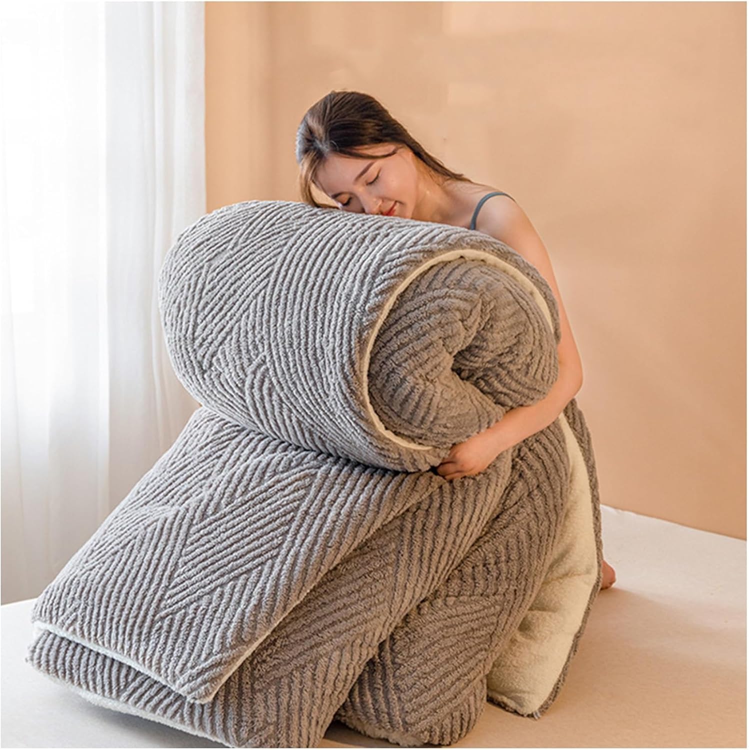 Thick and Warm Cashmere Edredon, Thick Winter Duvet for Double Bed, Thermal Lamb Double-Sided Velvet Duvet, Soft and Breathable Ediron (B, 150 x 200 cm/3 kg)