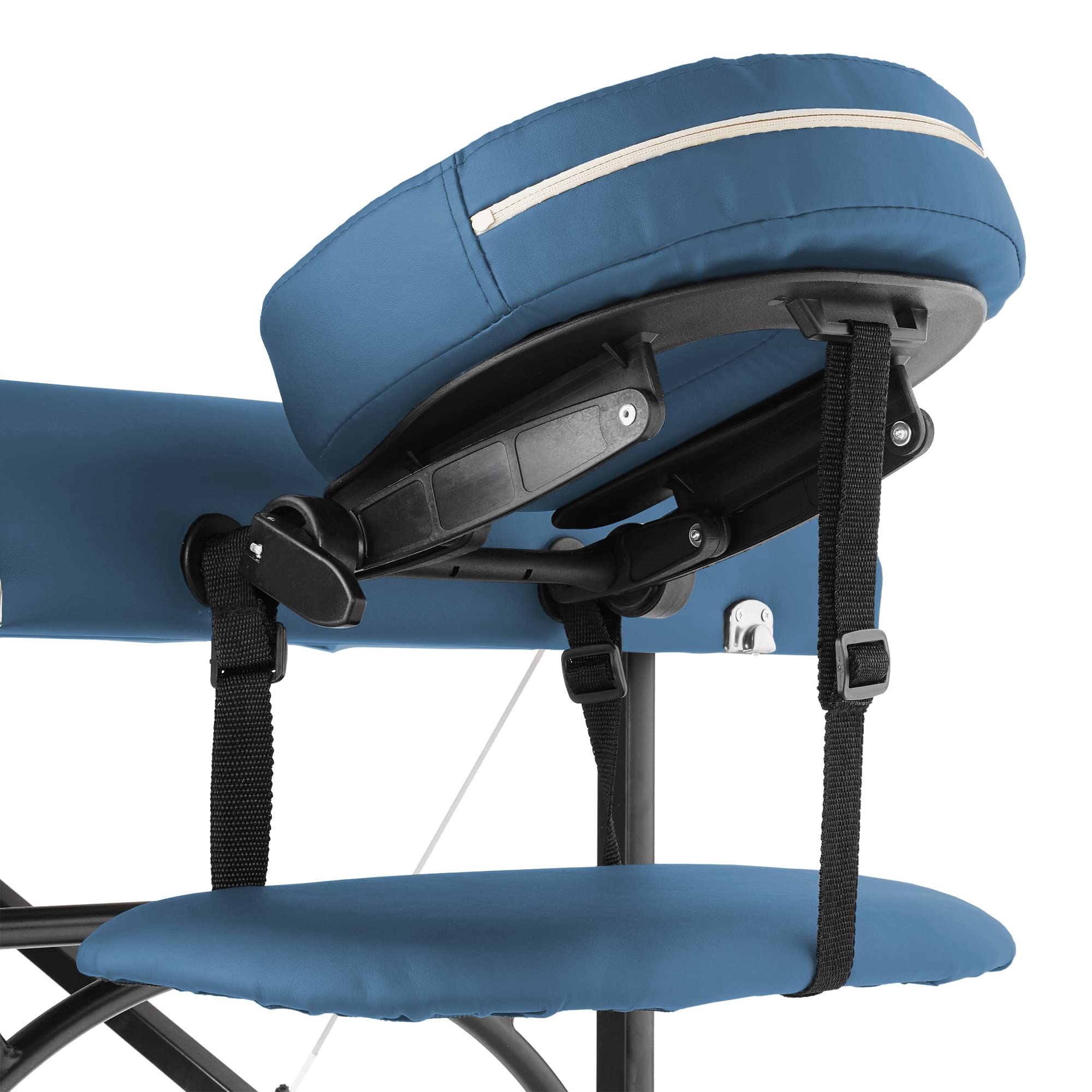 Saloniture Mesa de masaje profesional portátil ligera con patas de aluminio, incluye reposacabezas, soporte facial, reposabrazos y funda de transporte, color azul